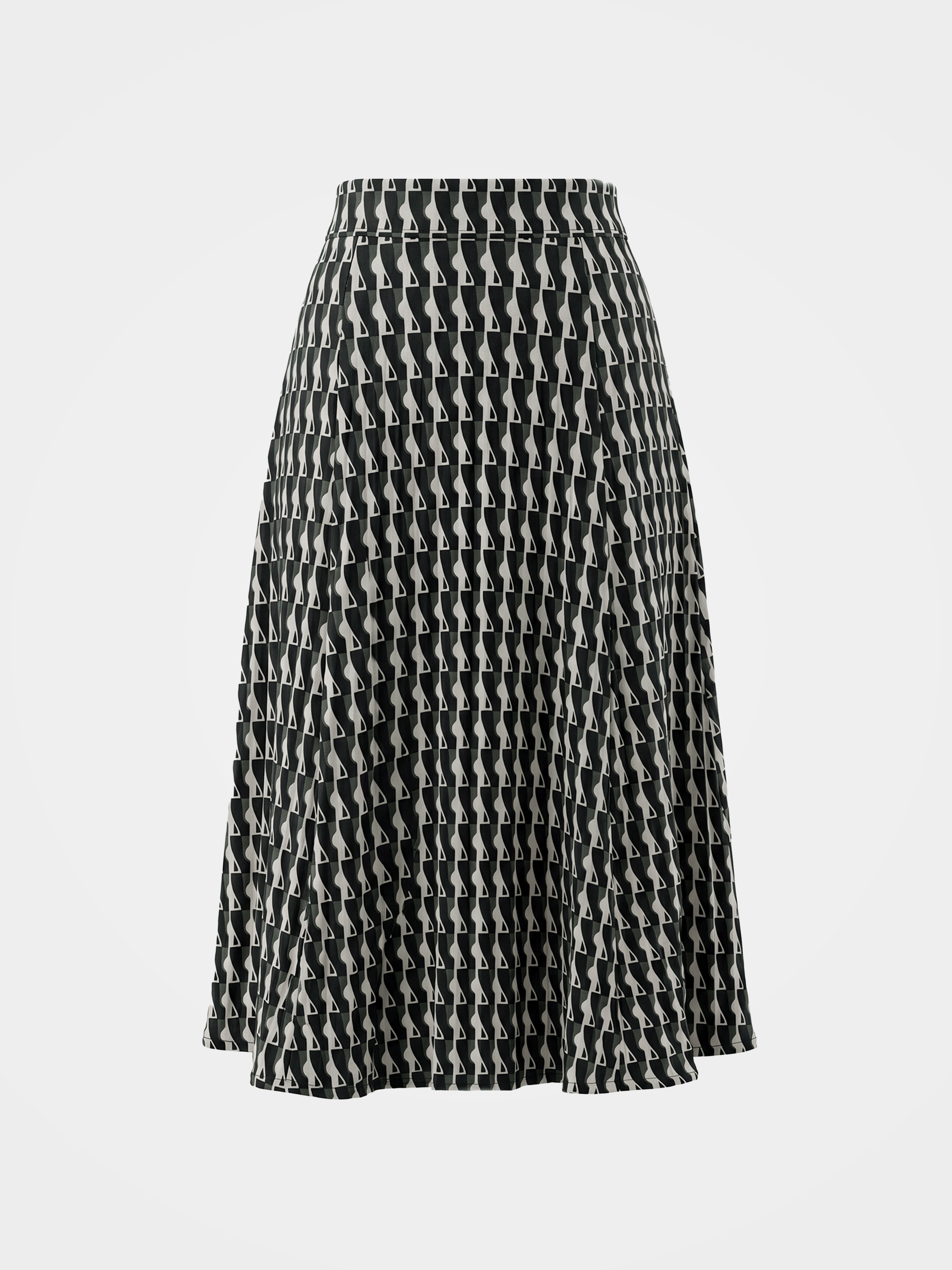 Black Mulberry Silk Geometry Printed Midi Skirt
