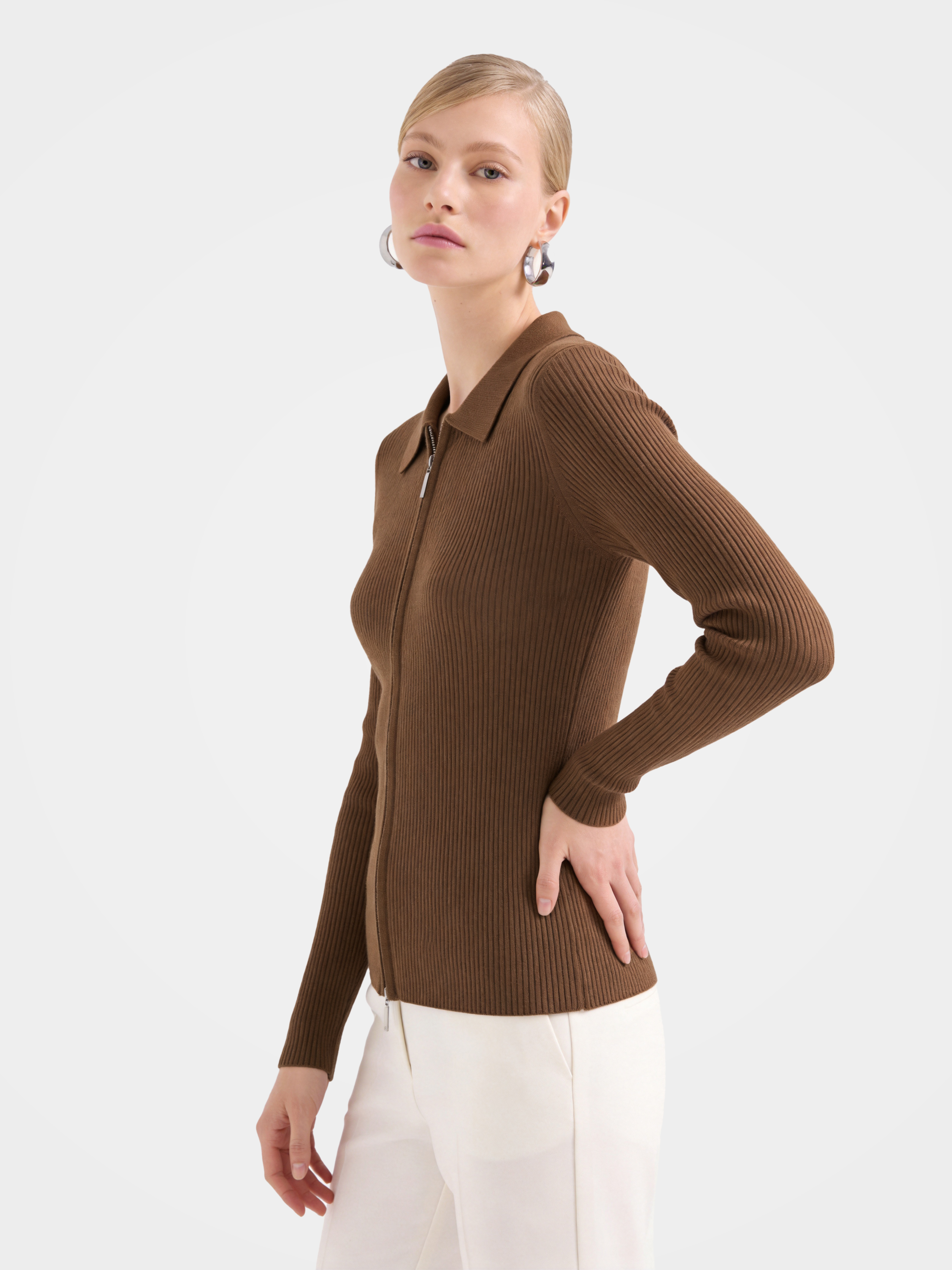 Cashmere Zip up Collar Crewneck Sweater