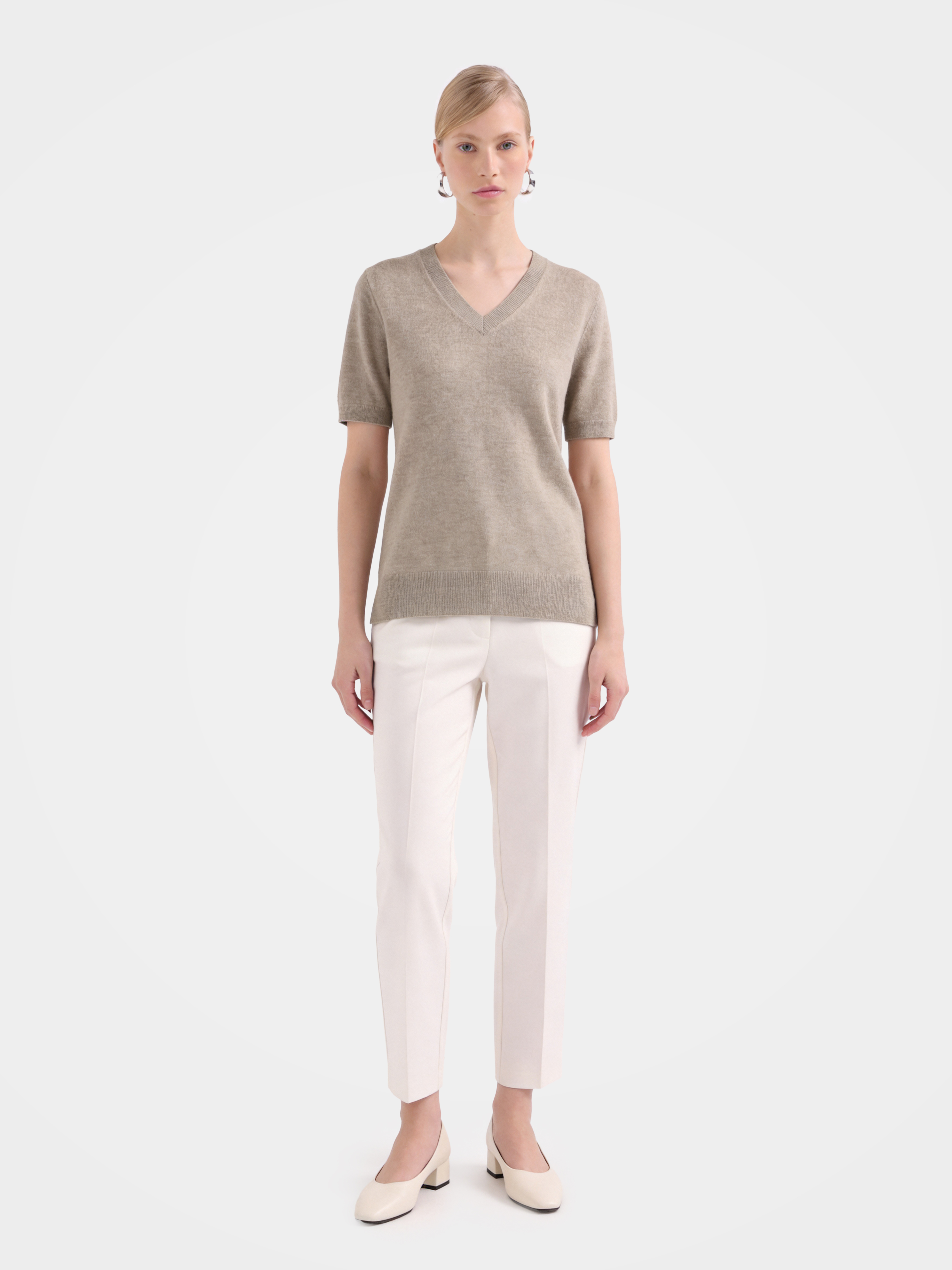 100% Cashmere V Neck Short Sleeve Sweater