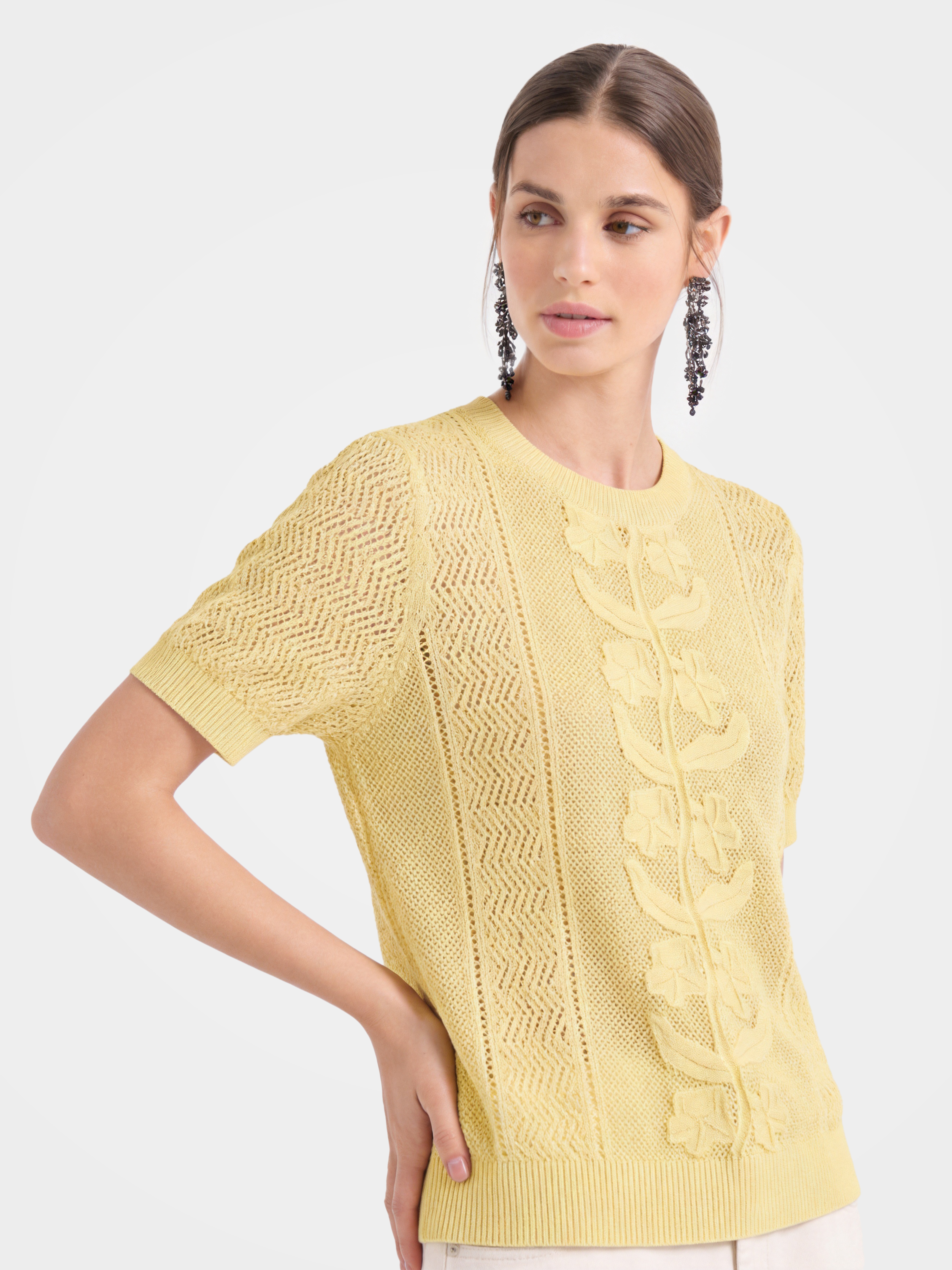 Breathable Cotton Silk Floral Knit Knit Summer Top