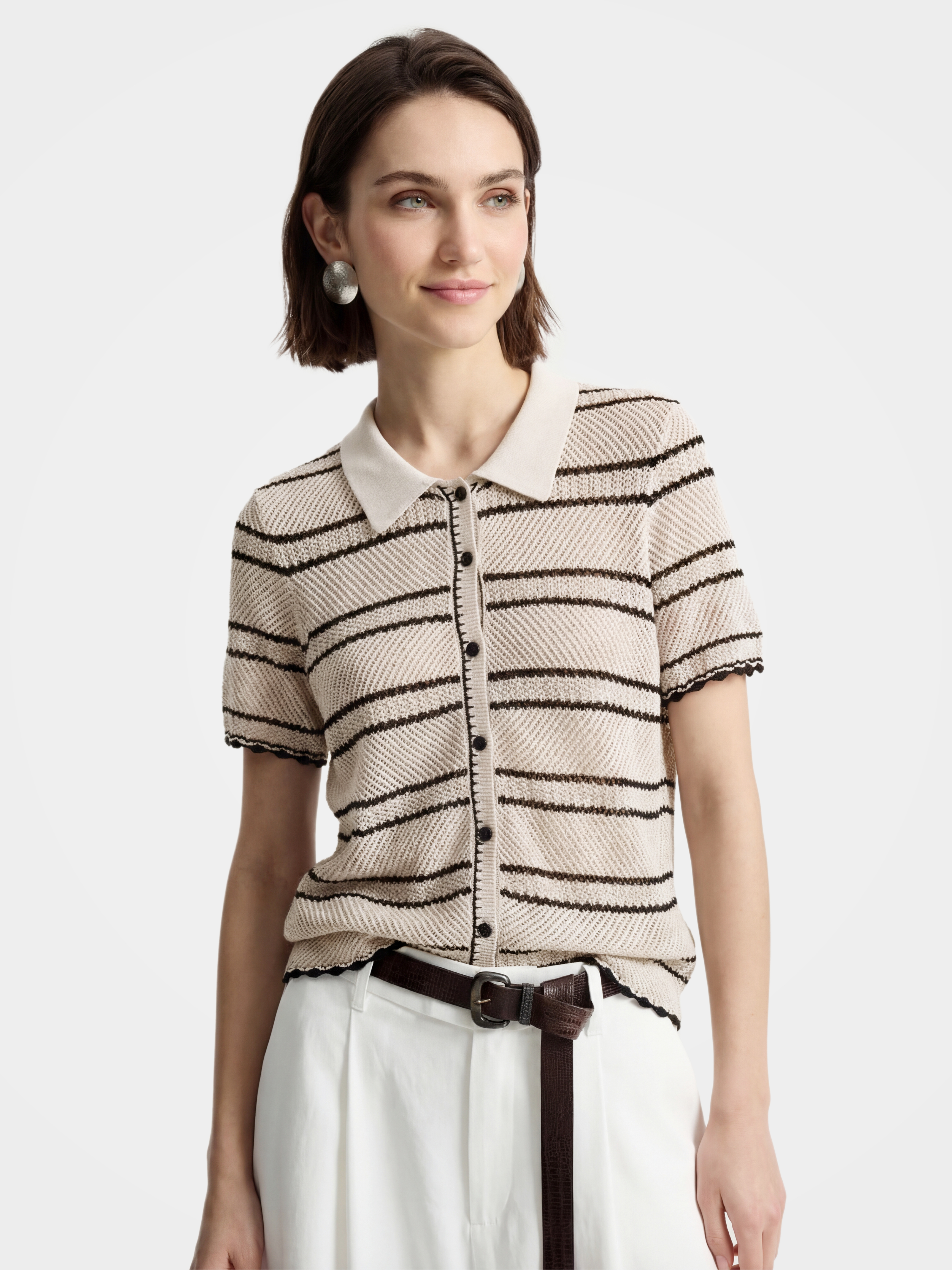 Cotton Short Sleeve Colorblock Knit Top
