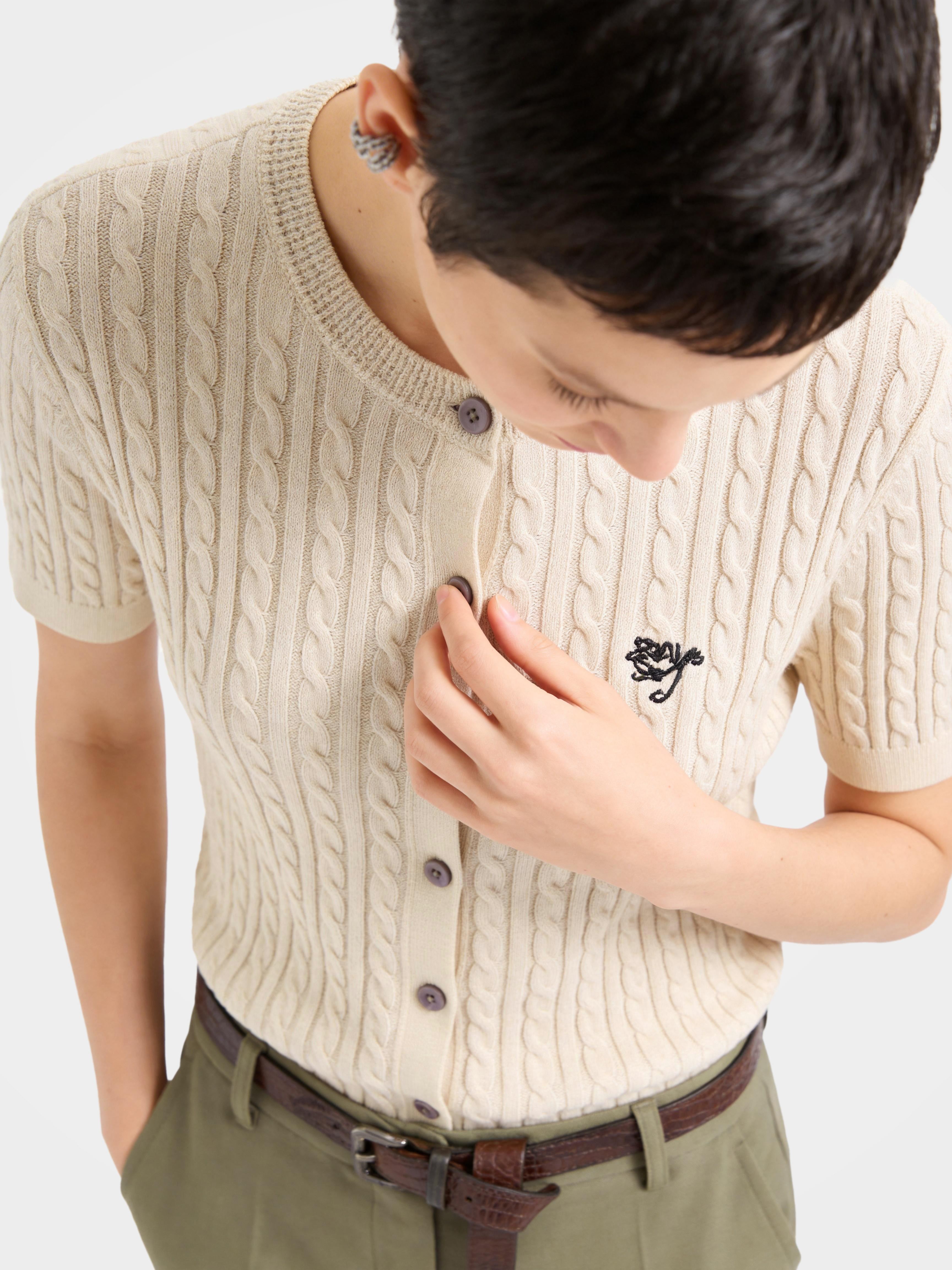Cotton Short Sleeve Knit Embroidery Top