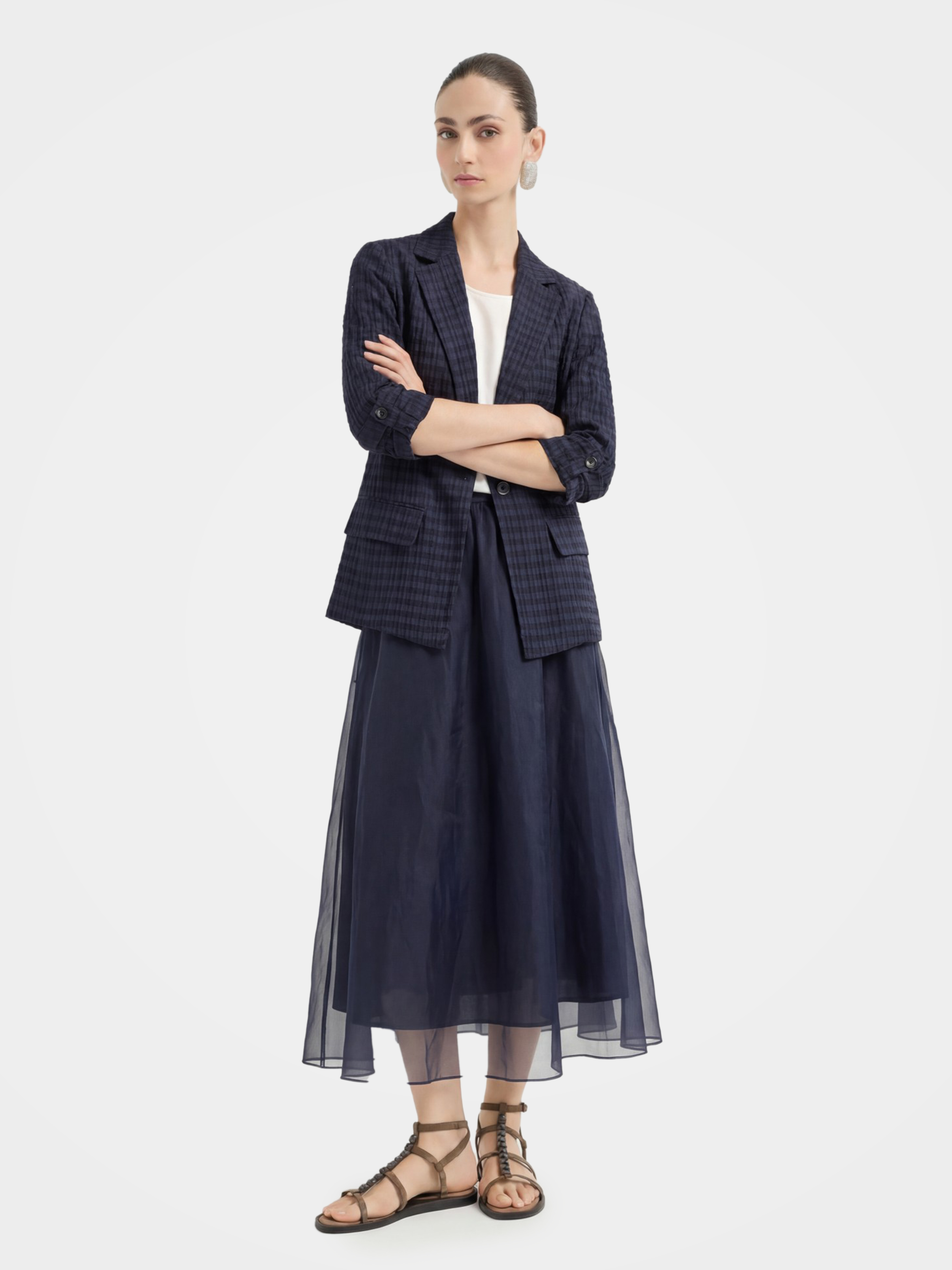 Breathable Mulberry Silk Blend Plaid Tailored Blazer