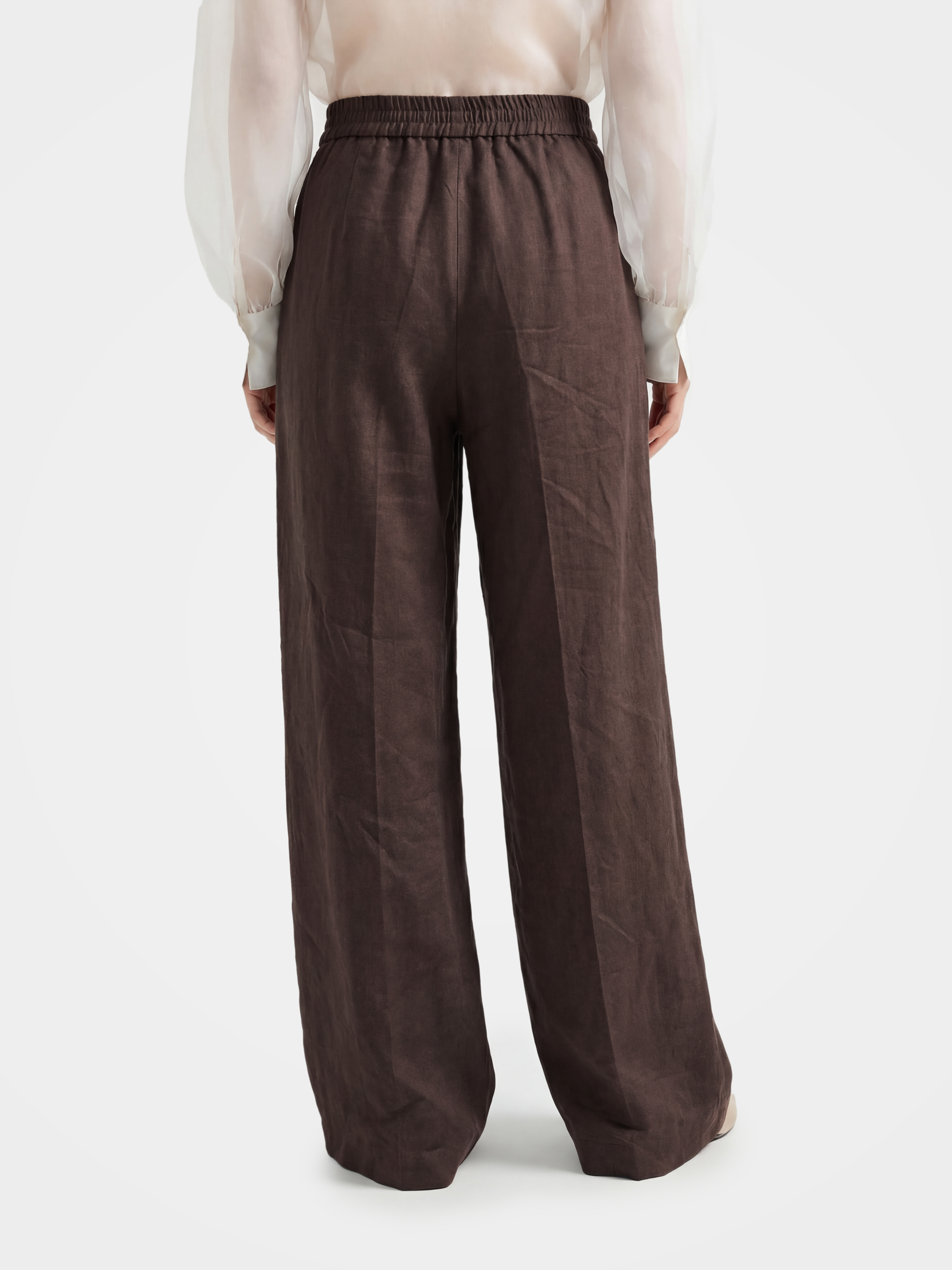 Structured Drape Linen-Blend Wide Leg Pant with Pockets