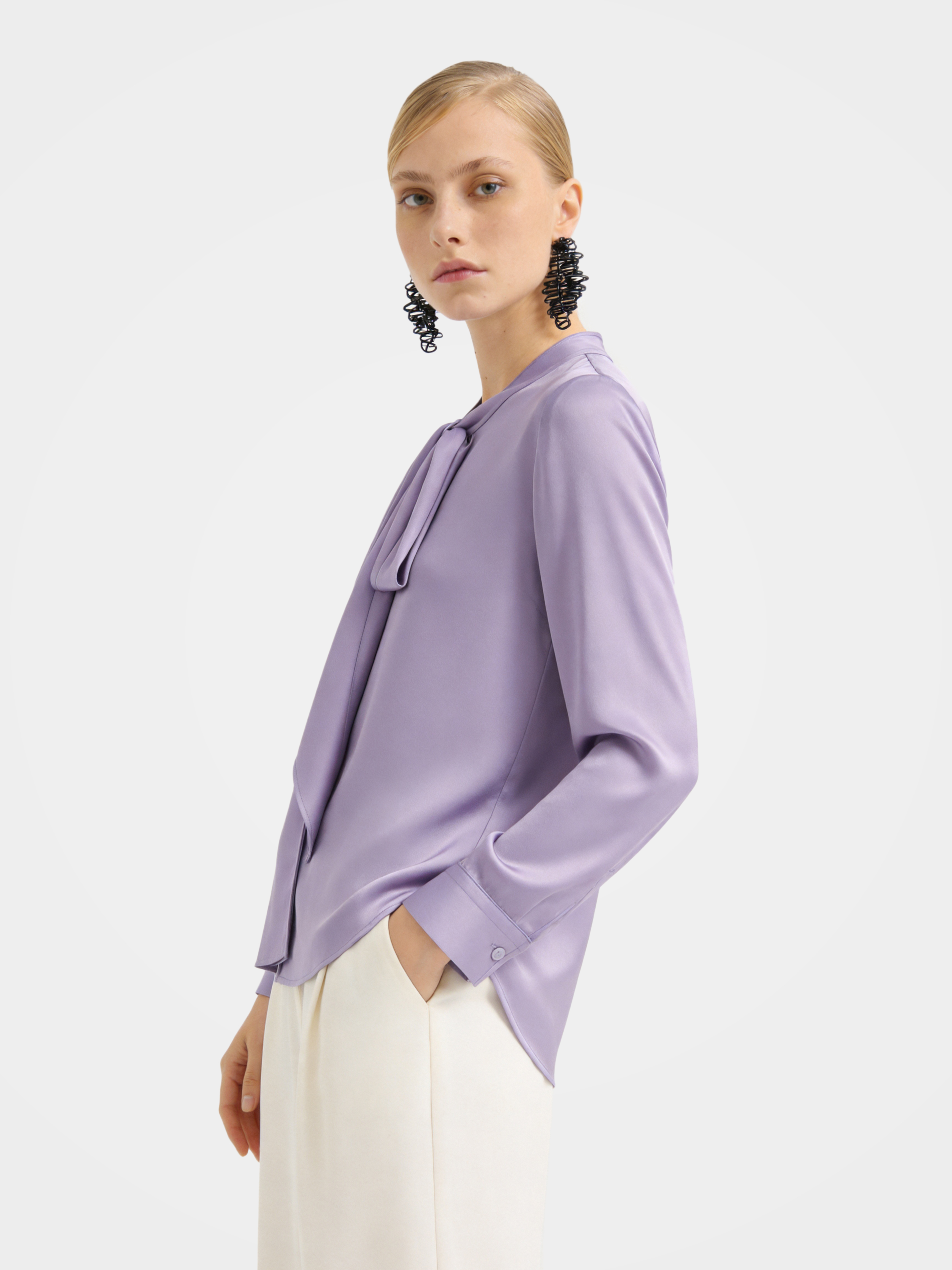 Regular Draped Long Sleeve Mulberry Silk Shirt