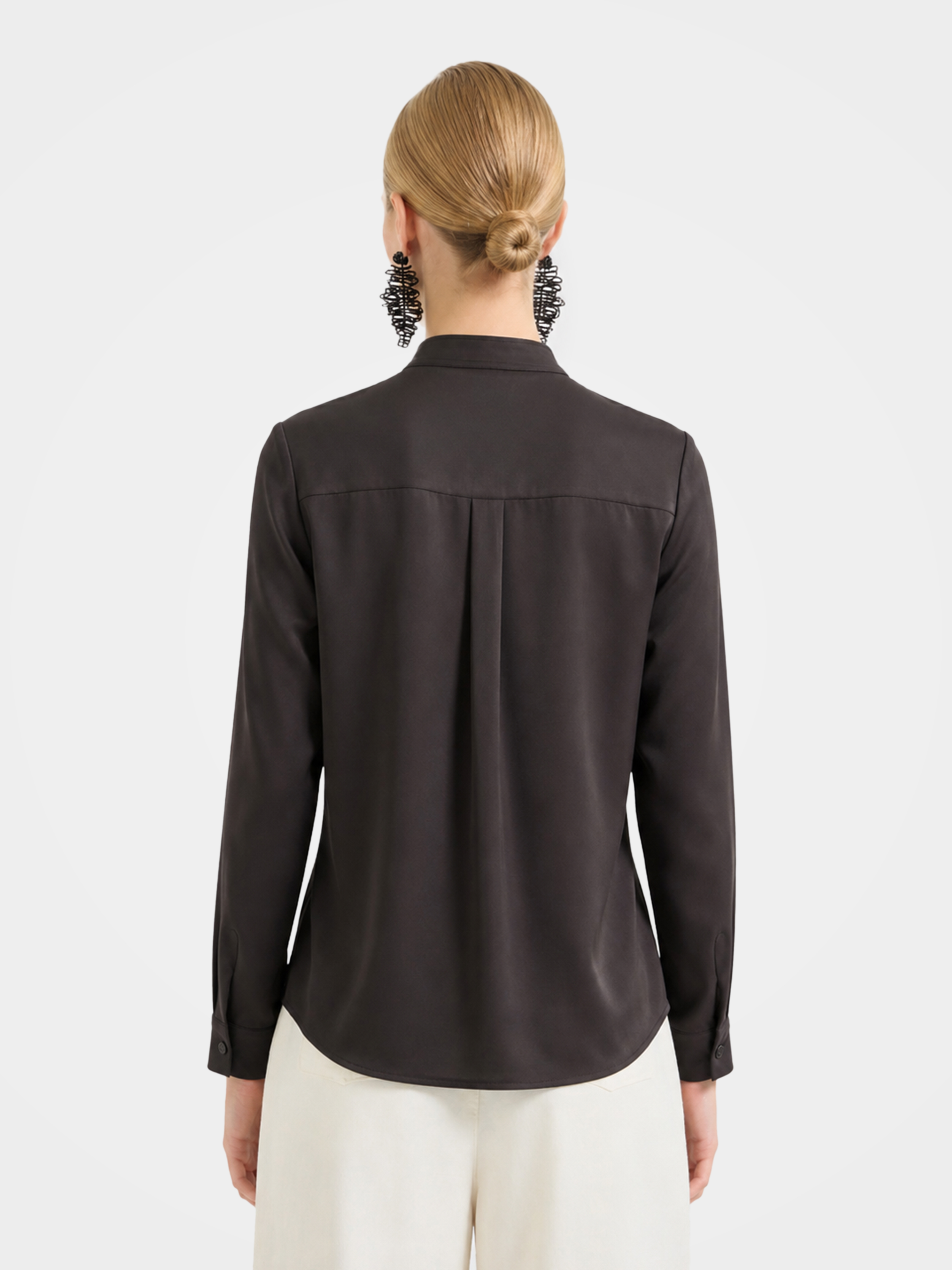 Regular Draped Long Sleeve Mulberry Silk Shirt