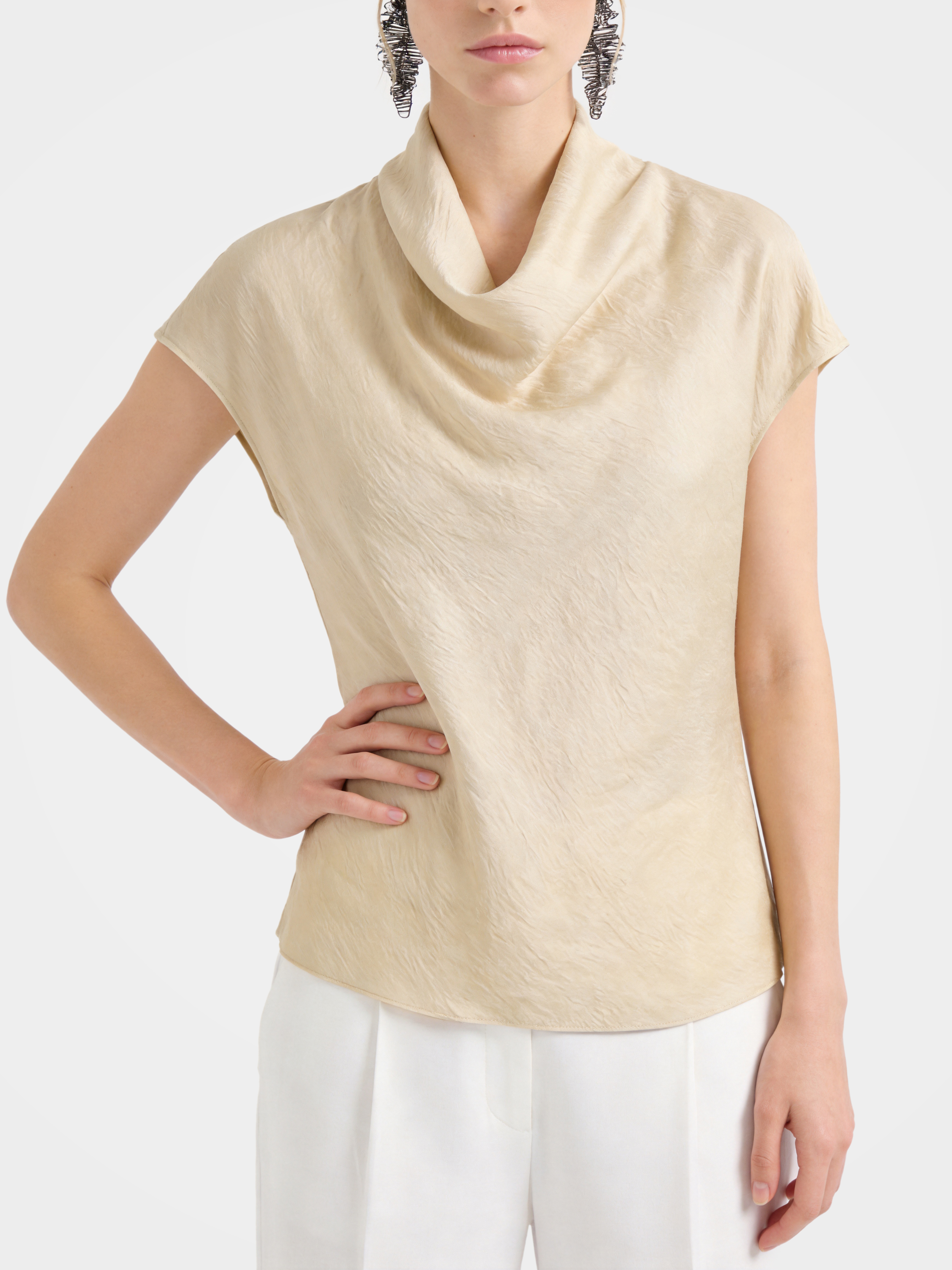 100% Mulberry Silk Cowl Neck Short Sleeve Top