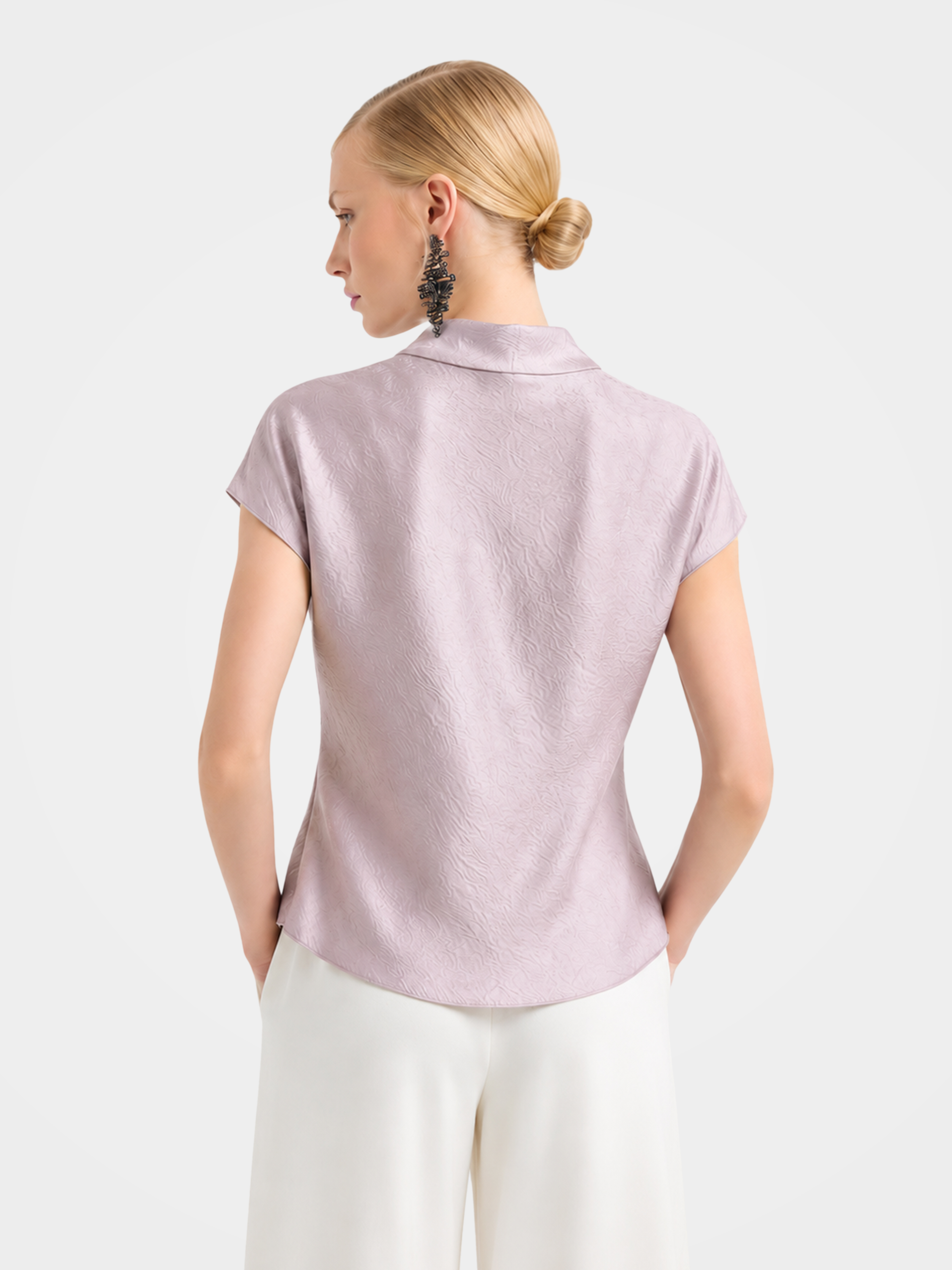100% Mulberry Silk Cowl Neck Short Sleeve Top