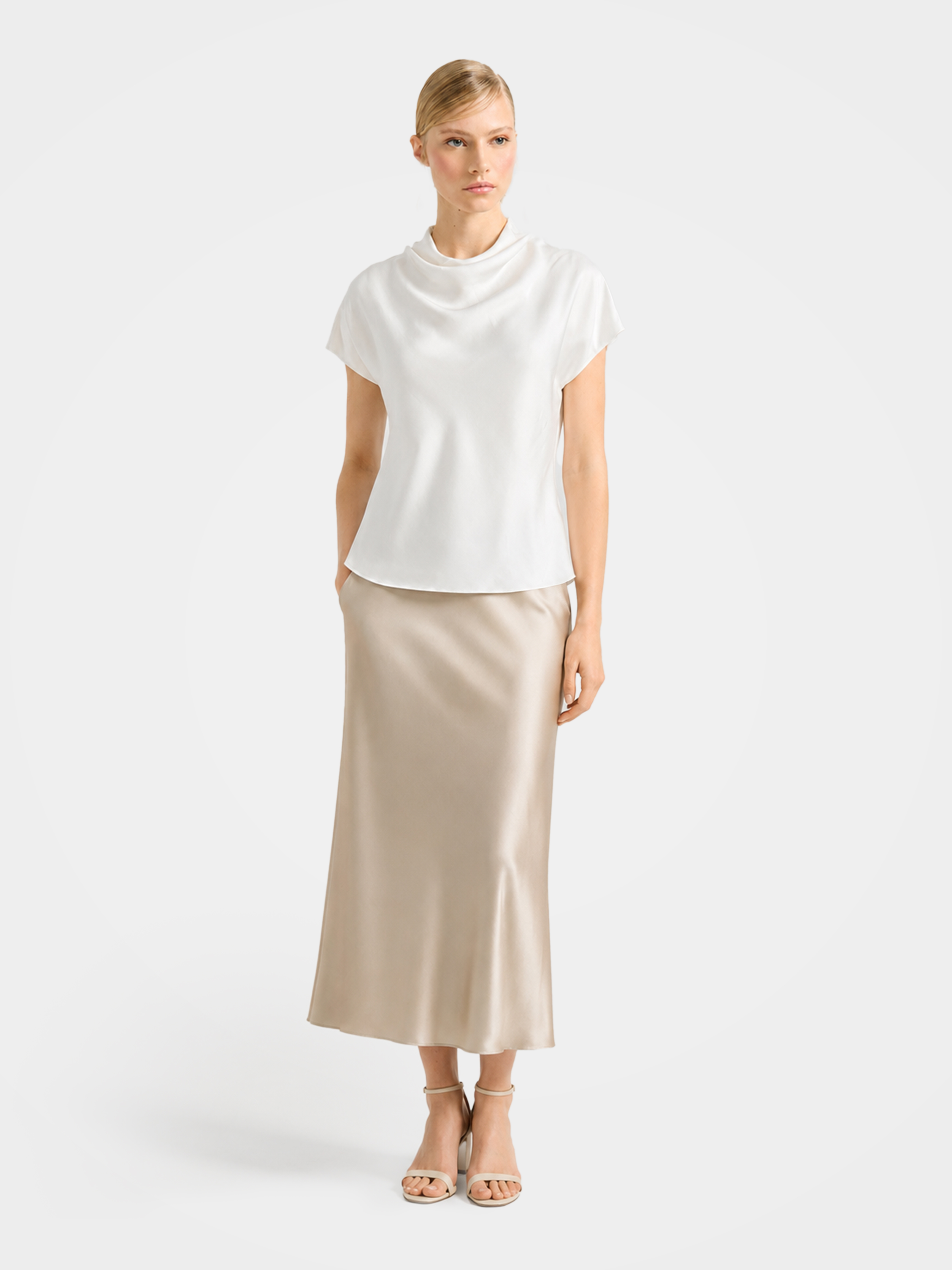 100% Mulberry Silk Cowl Neck Short Sleeve Top