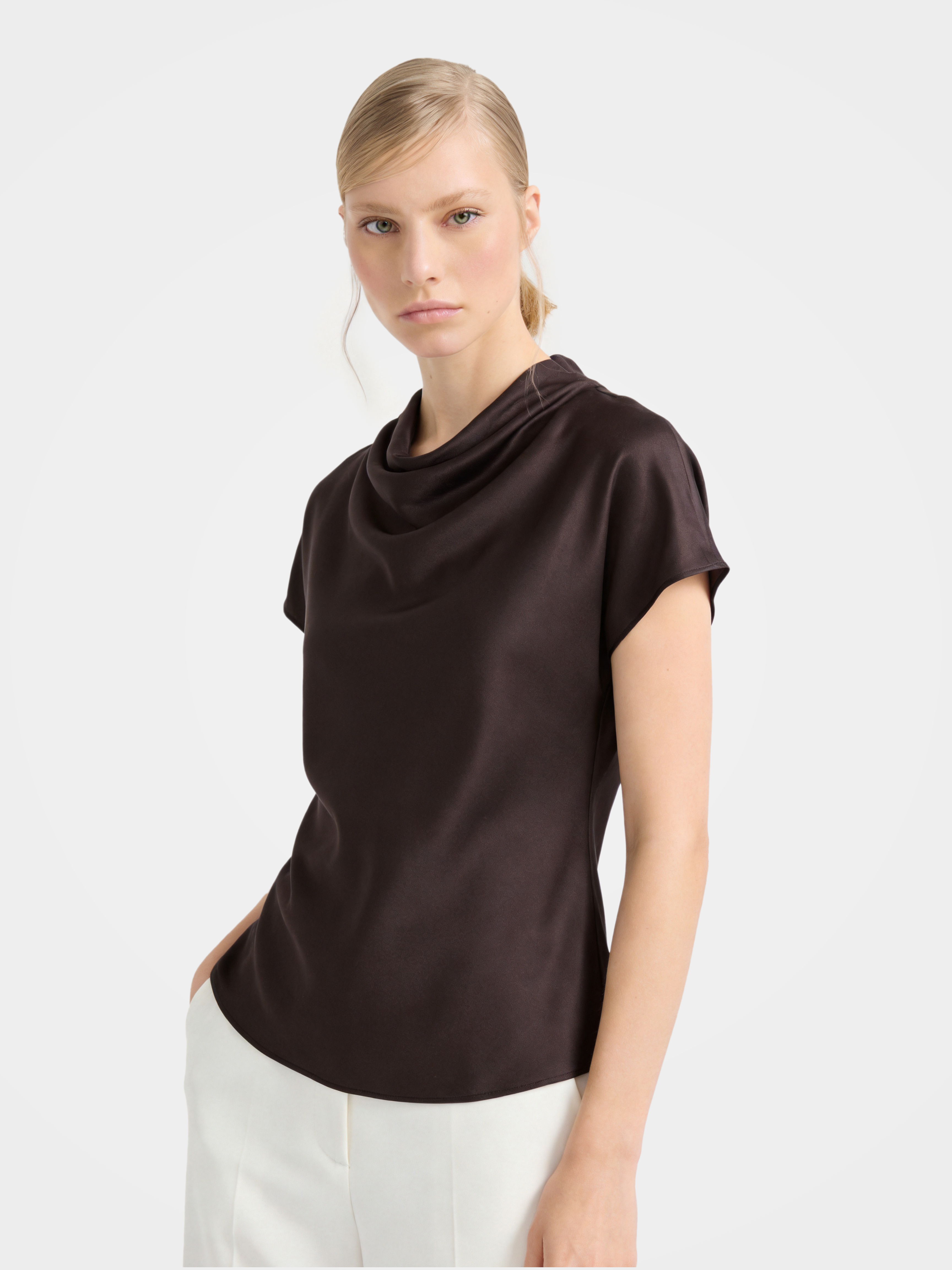 100% Mulberry Silk Cowl Neck Short Sleeve Top