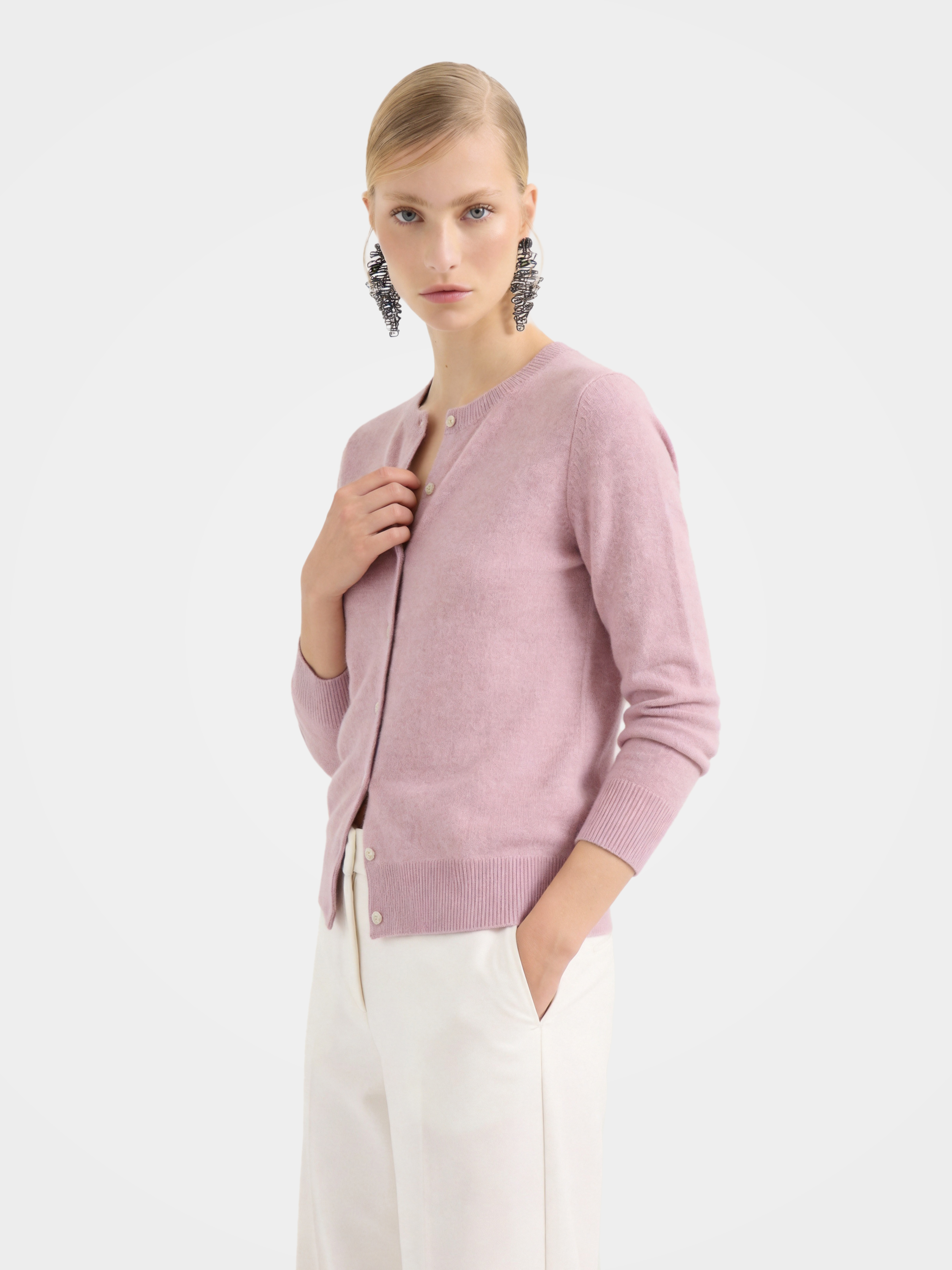 100% Cashmere Crew Neck Long Sleeve Cardigan
