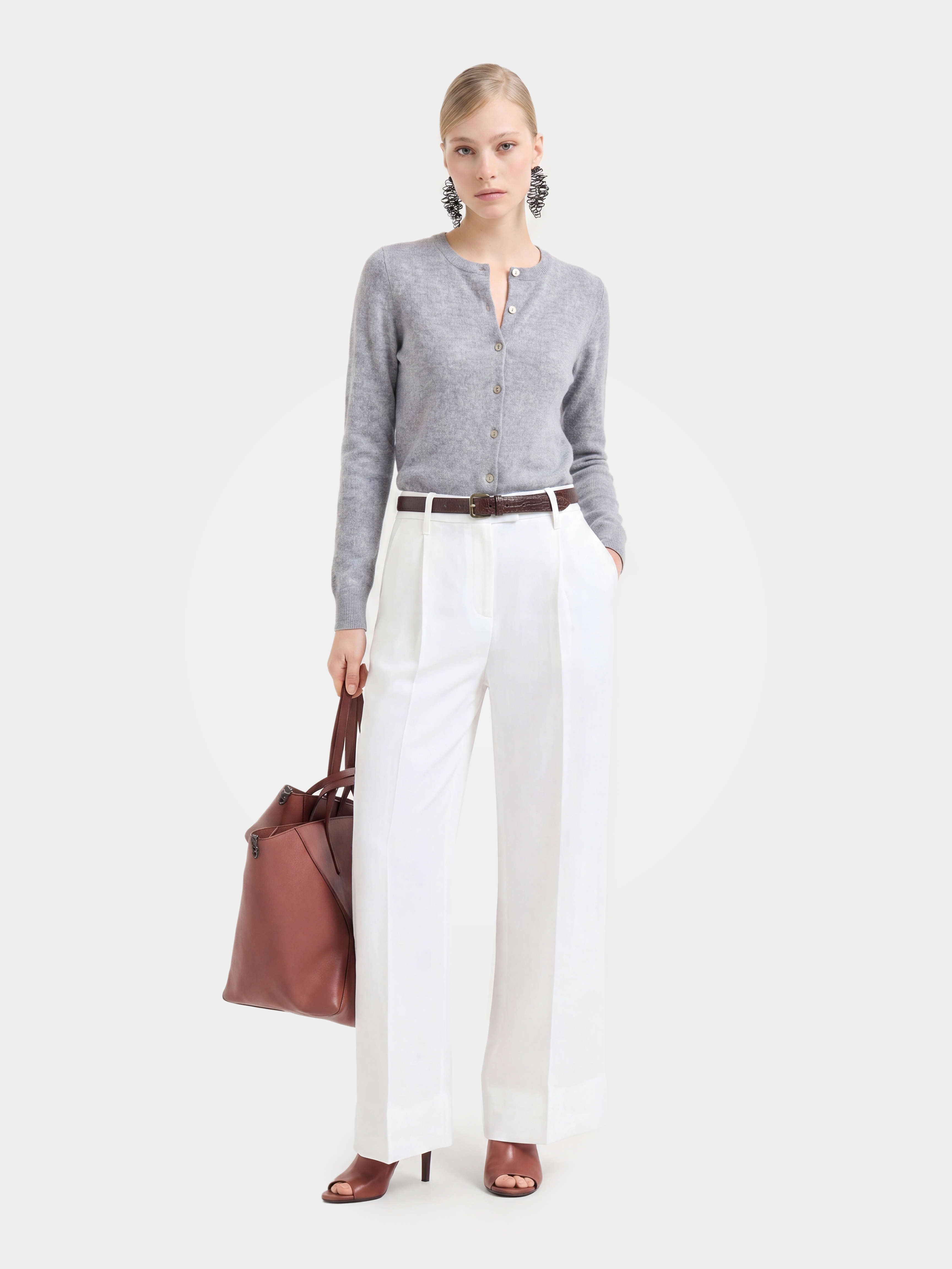 100% Cashmere Crew Neck Long Sleeve Cardigan