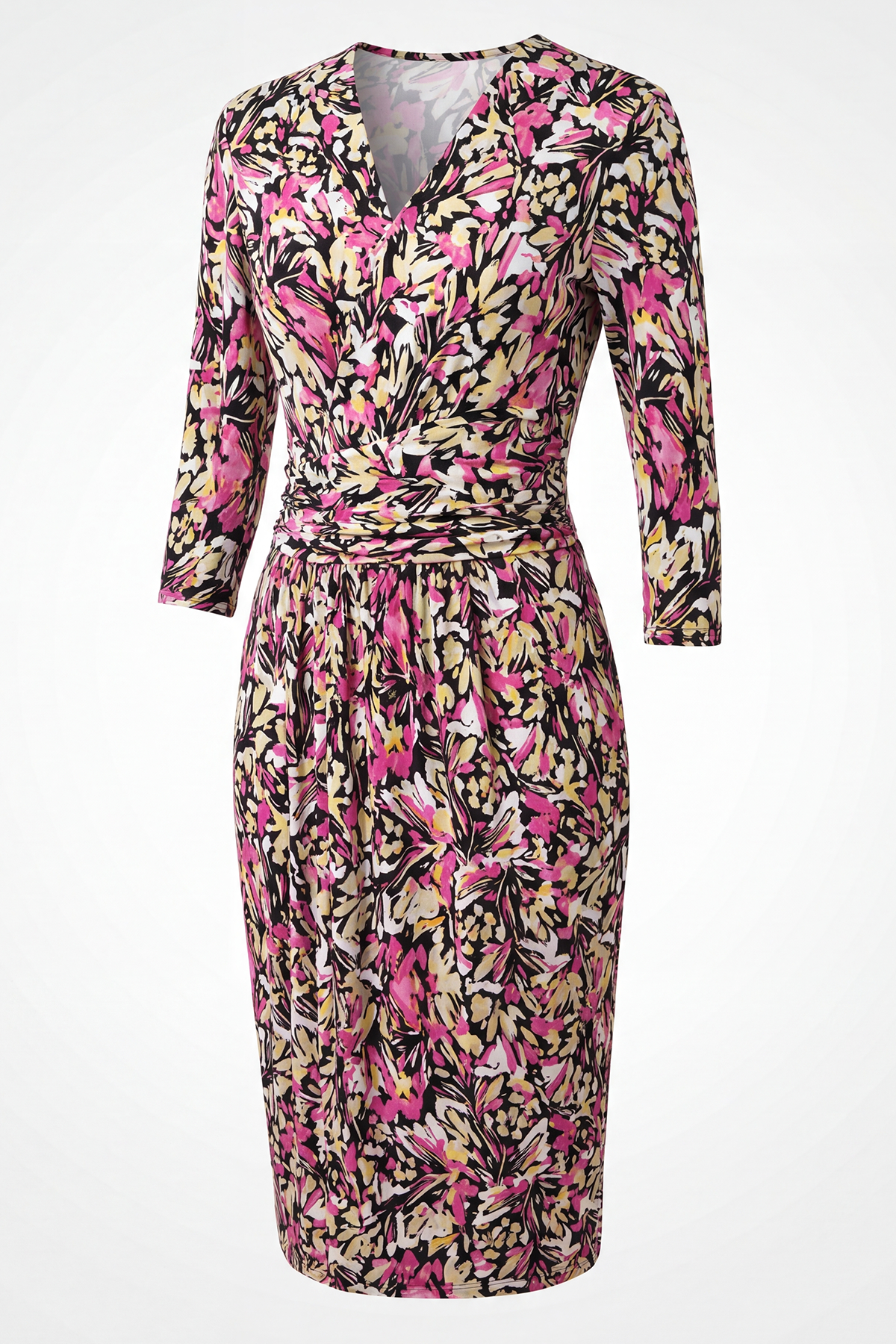 Fuchsia Silk Floral Print Knee-Length Dress