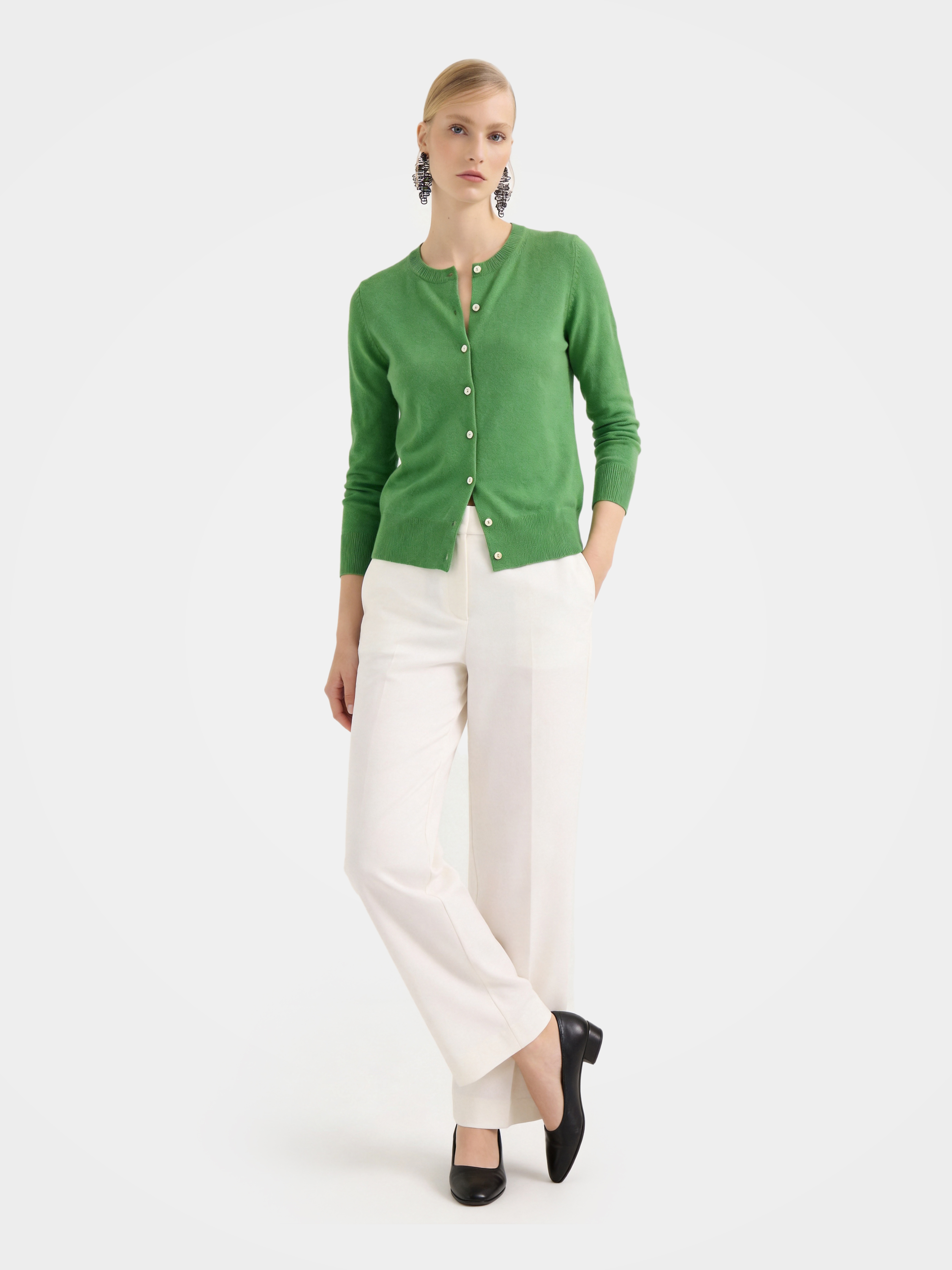 100% Cashmere Crew Neck Long Sleeve Cardigan