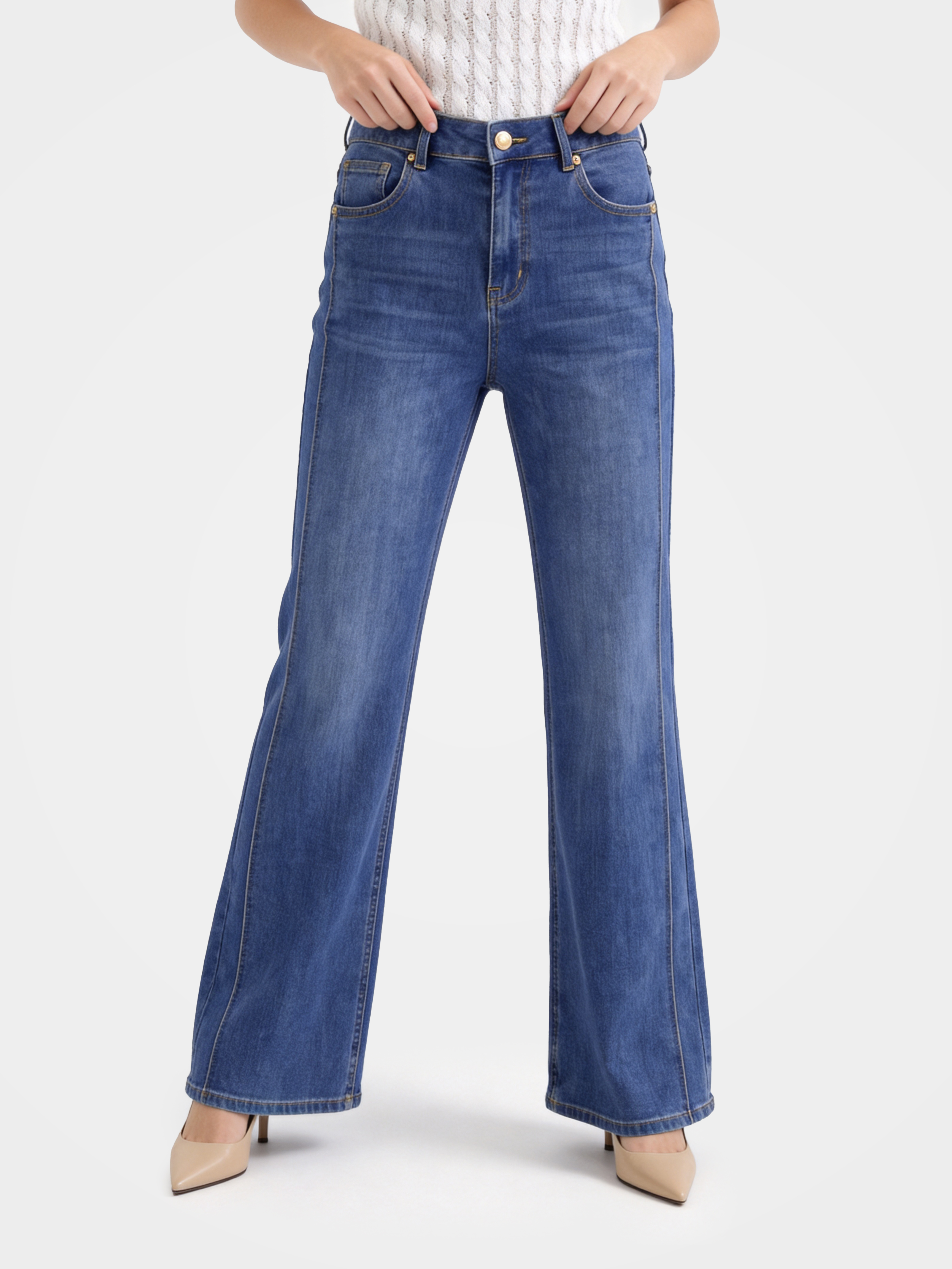 Dark Blue Wide Leg Casual Pants 