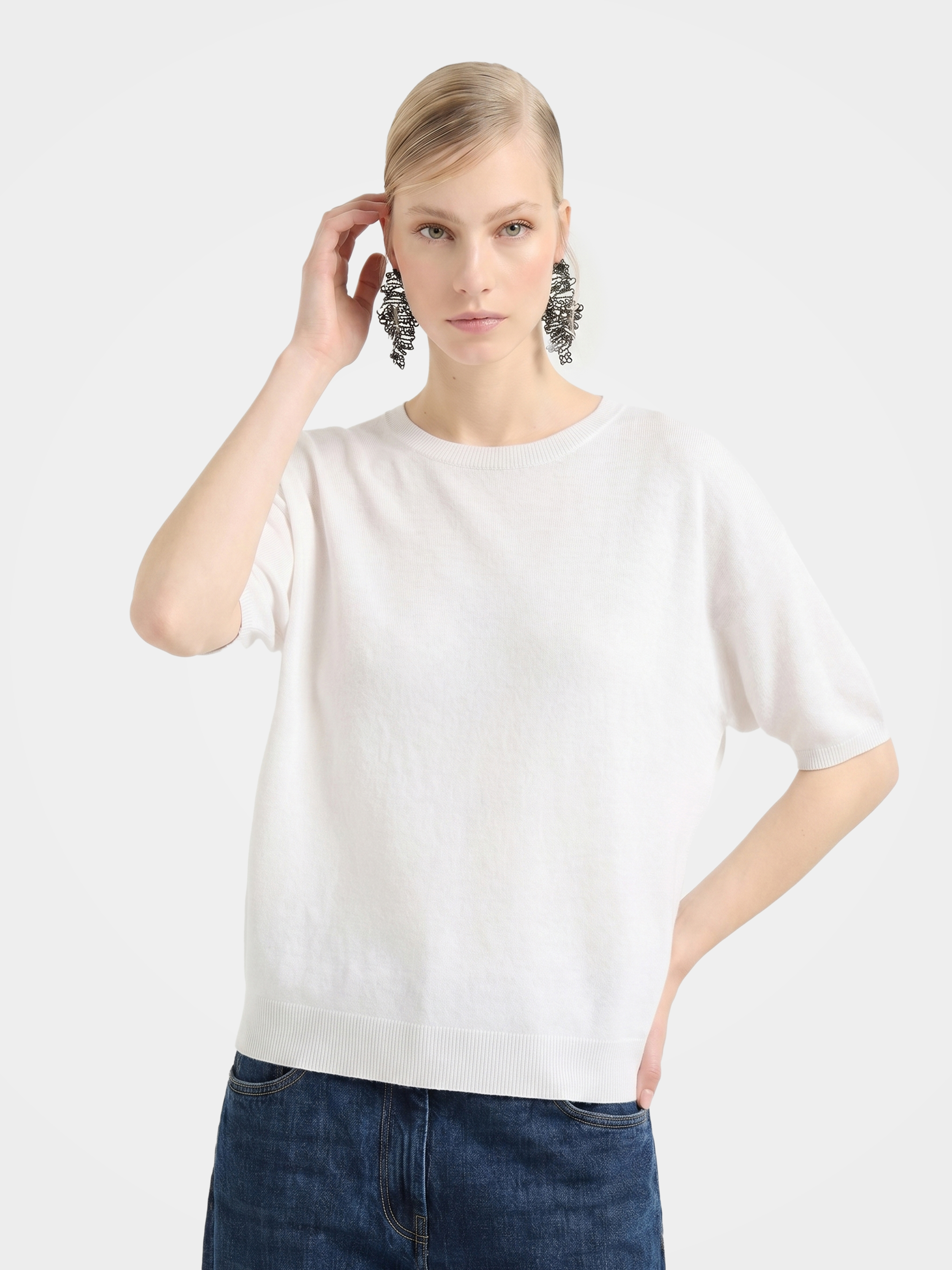 Breathable Cashmere Mid-Length Sleeve Knit Top