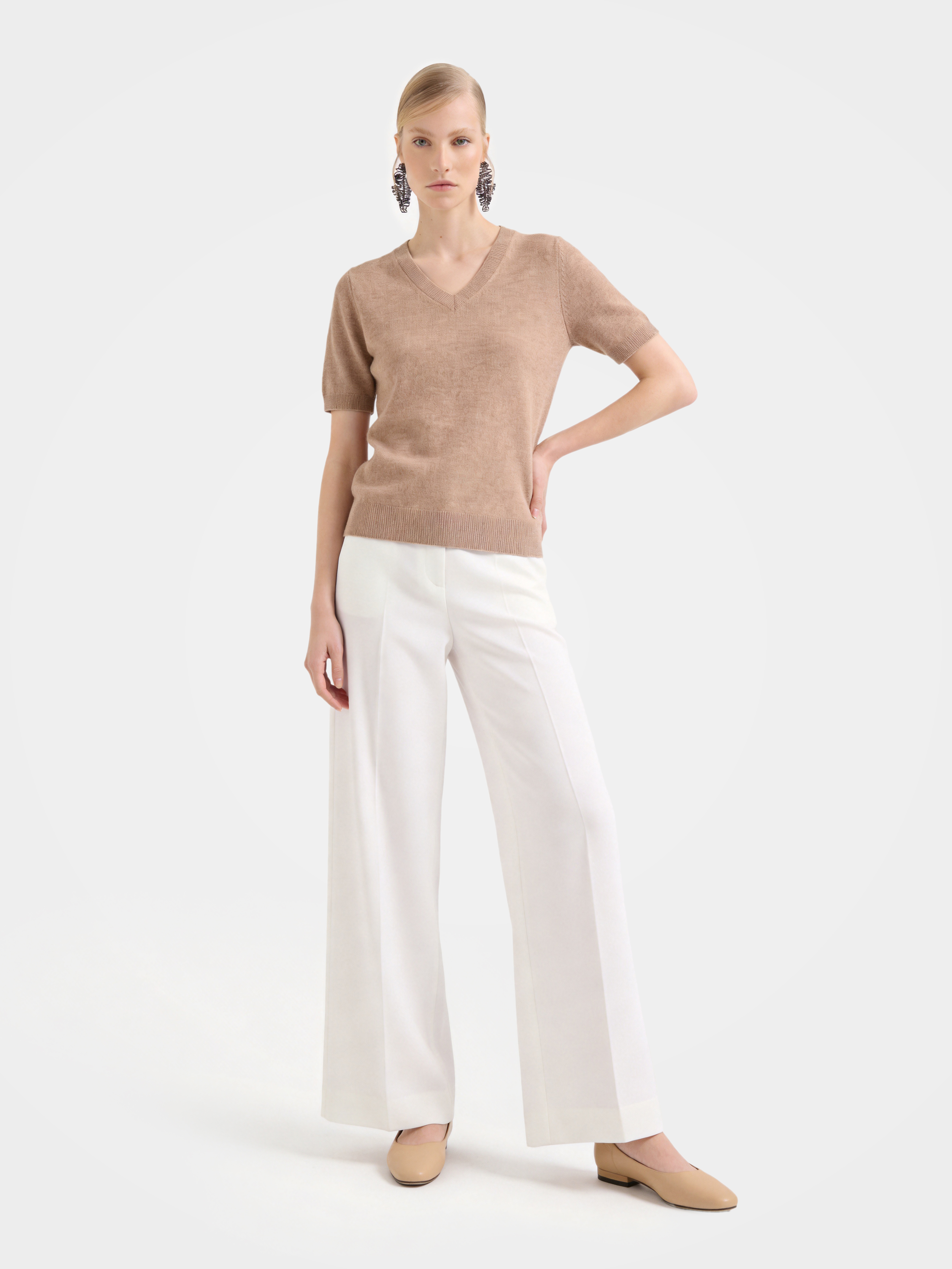 Lightweight Cashmere V Neck Short Sleeve Sweater