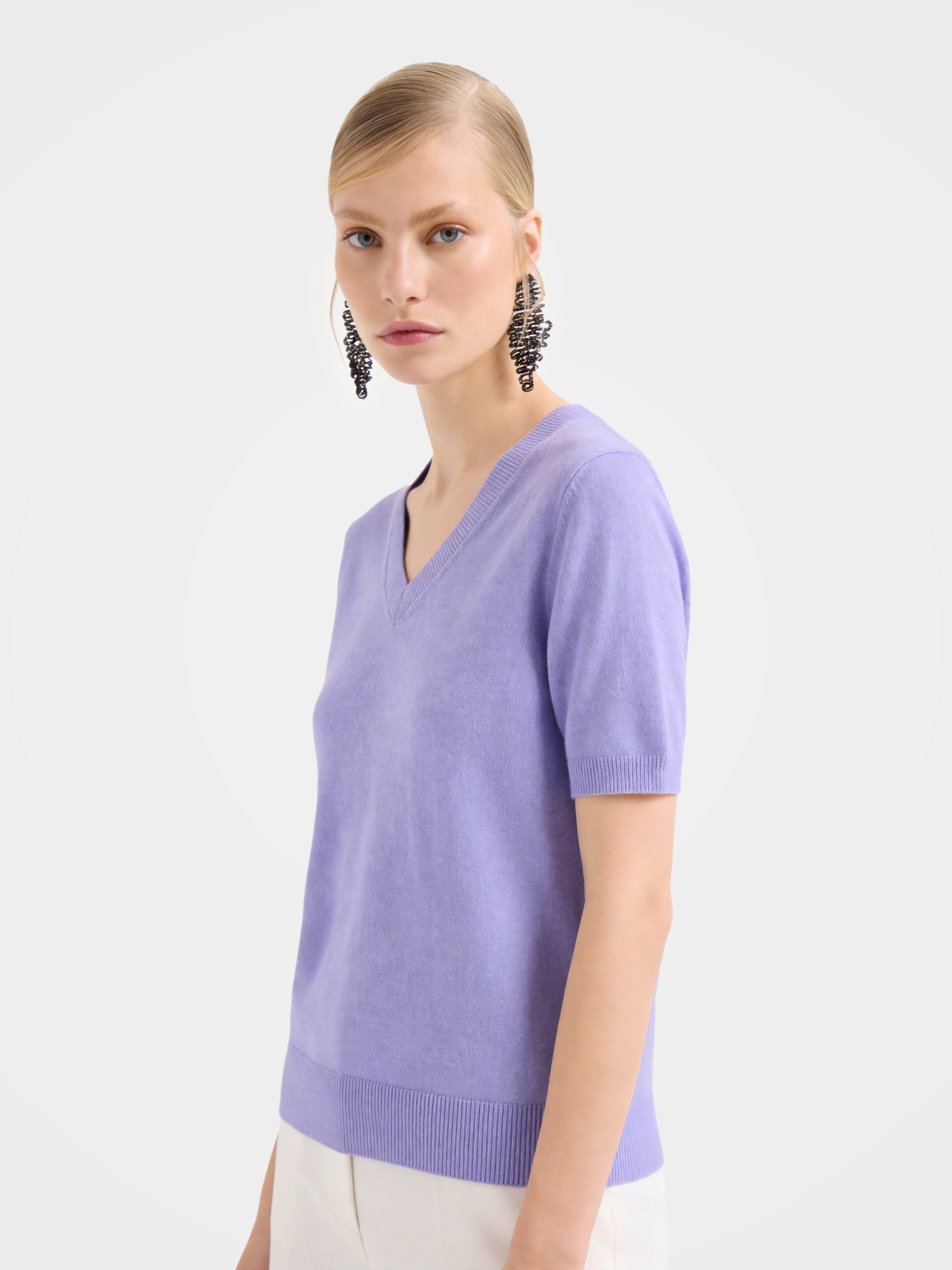 Lightweight Cashmere V Neck Short Sleeve Sweater