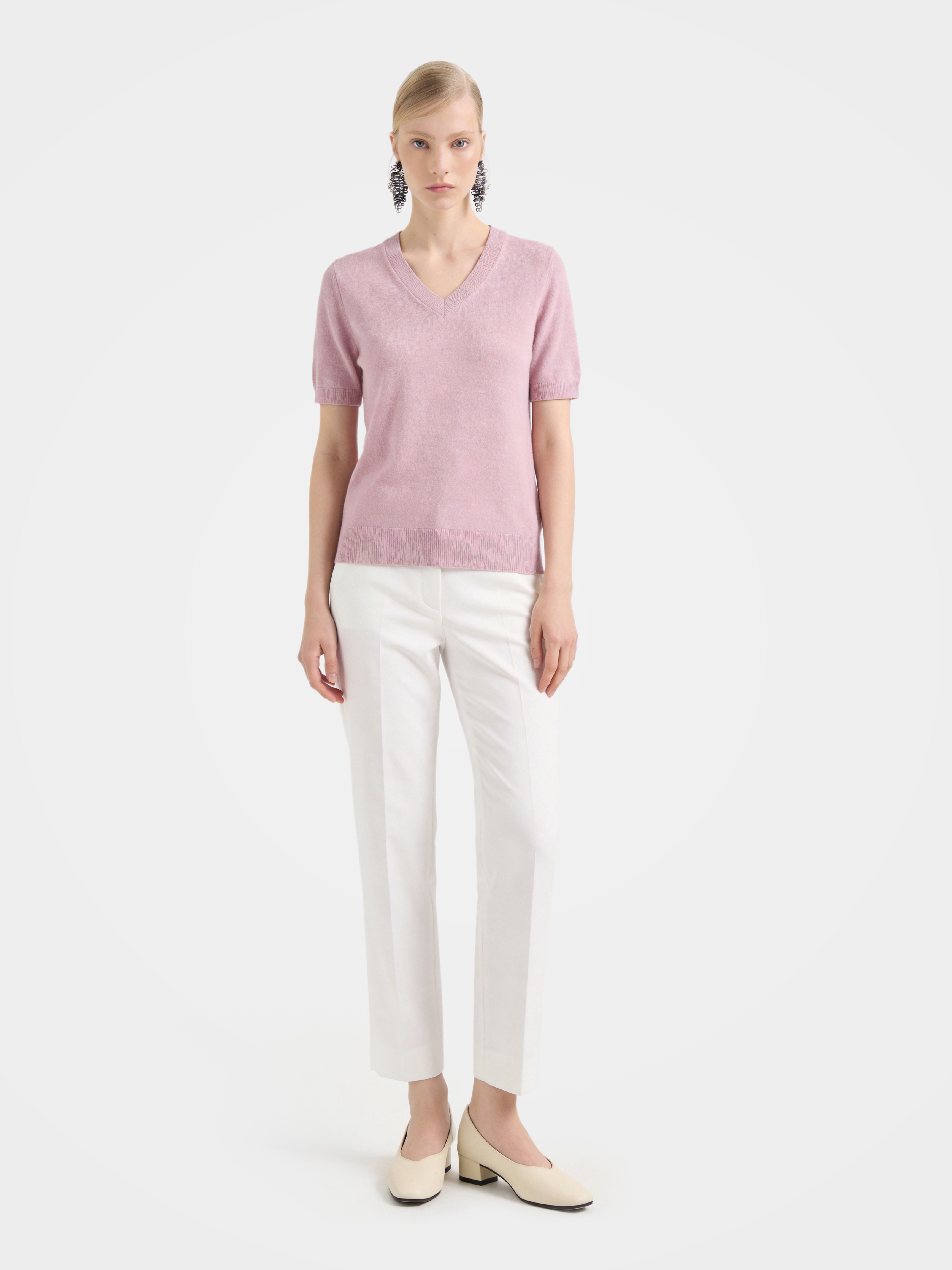 Lightweight Cashmere V Neck Short Sleeve Sweater