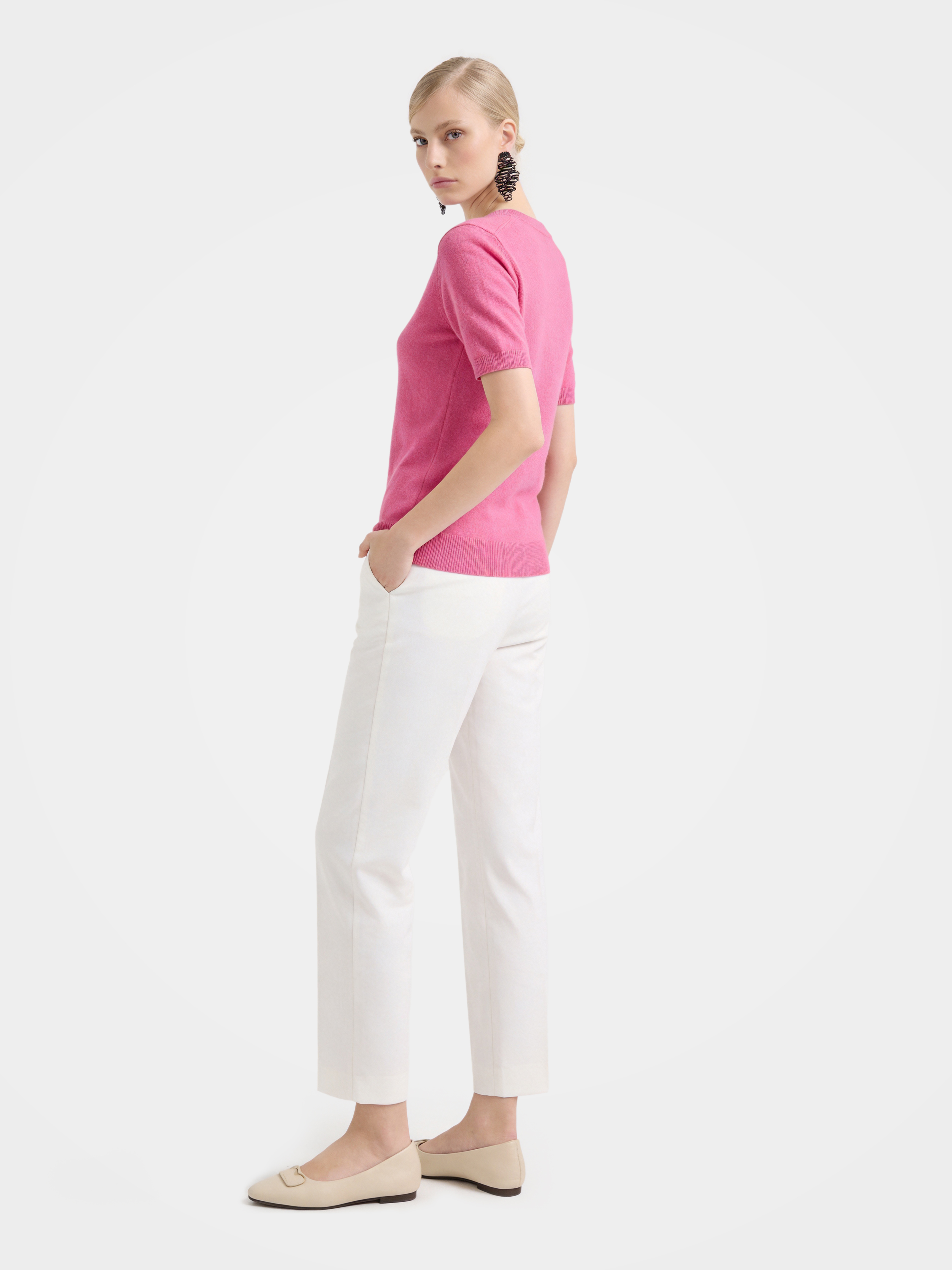 Lightweight Cashmere V Neck Short Sleeve Sweater