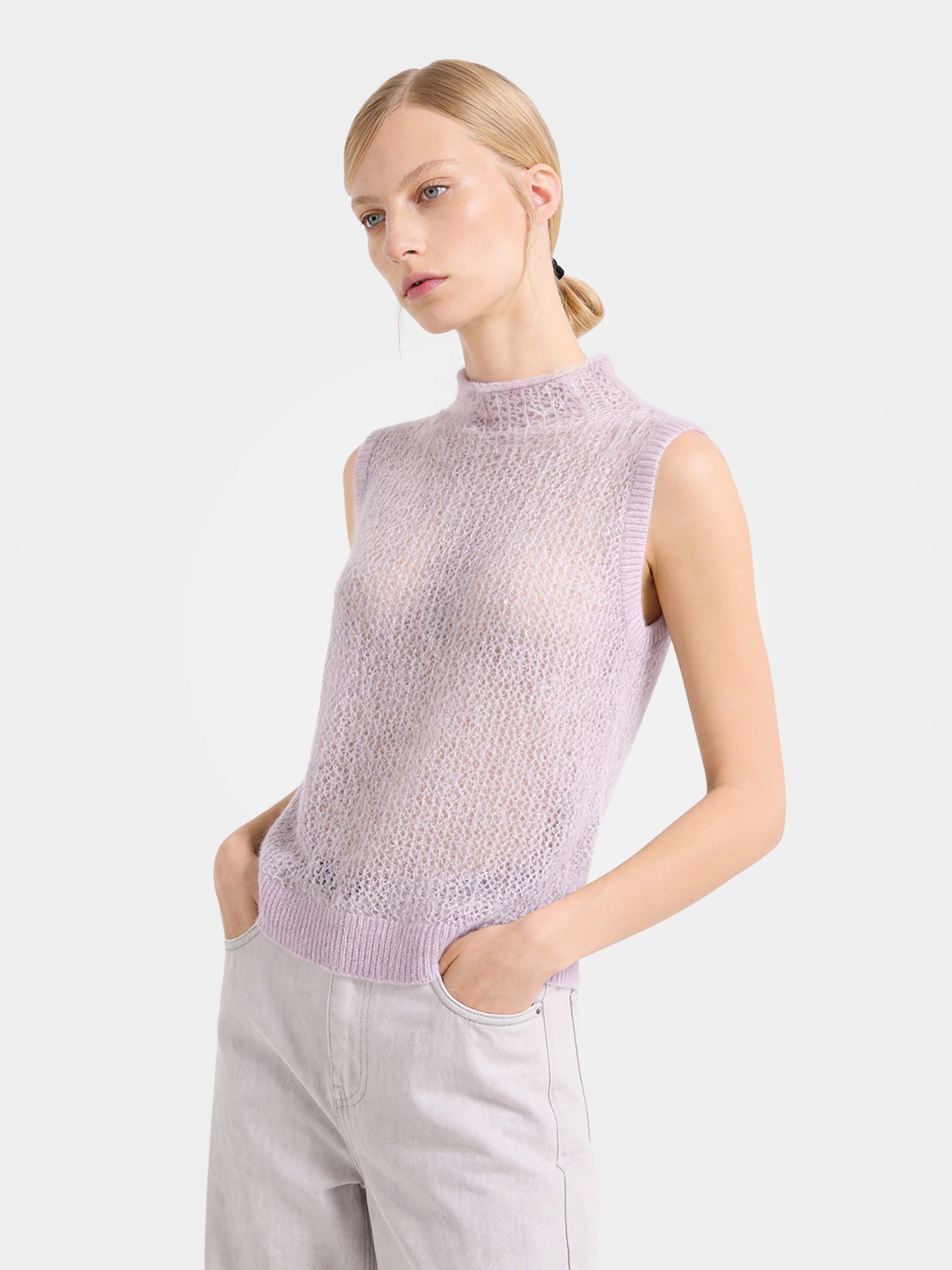 Lightweight Mongolian Cashmere Mock Neck Knit Vest