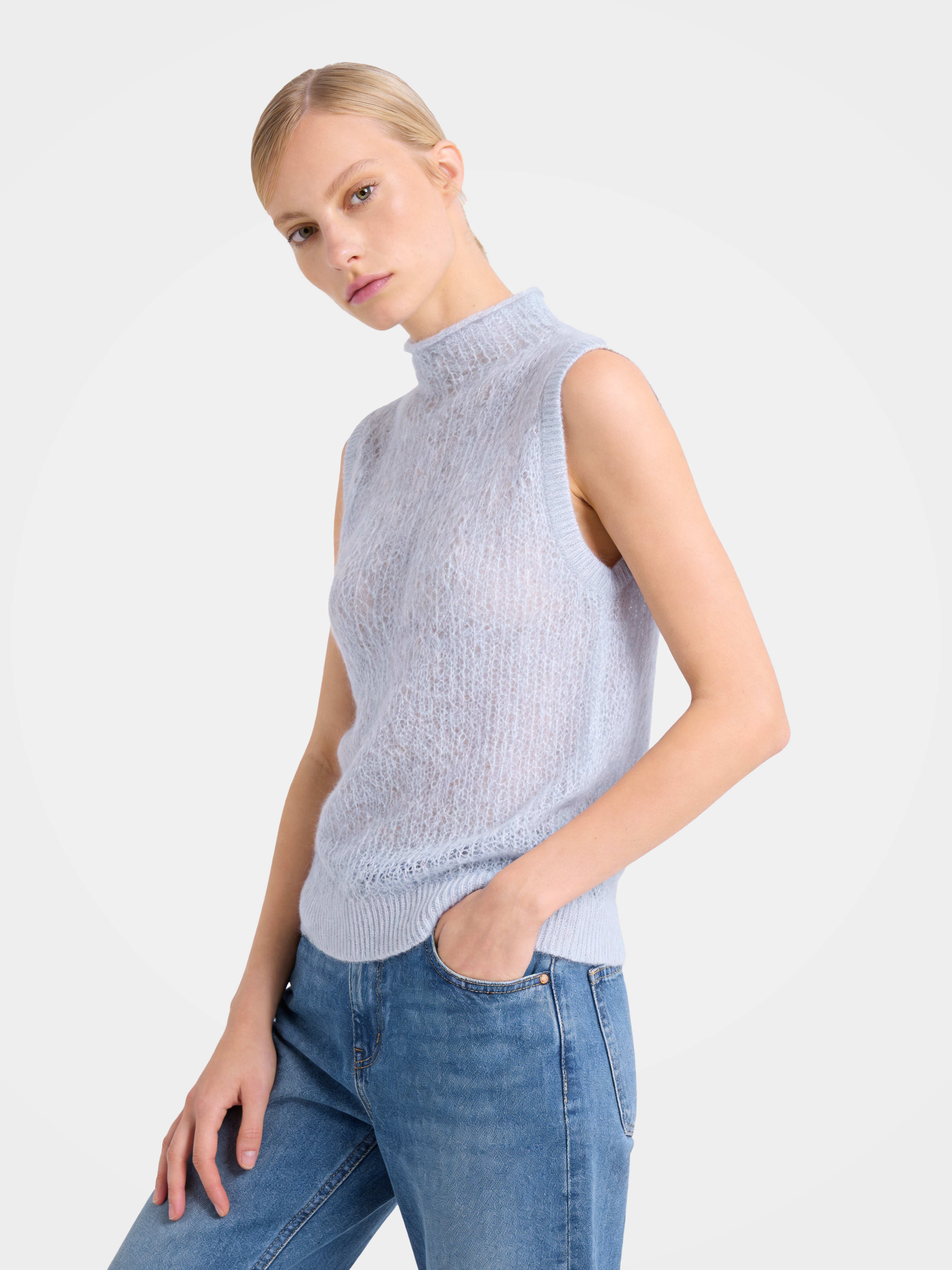 Lightweight Mongolian Cashmere Mock Neck Knit Vest