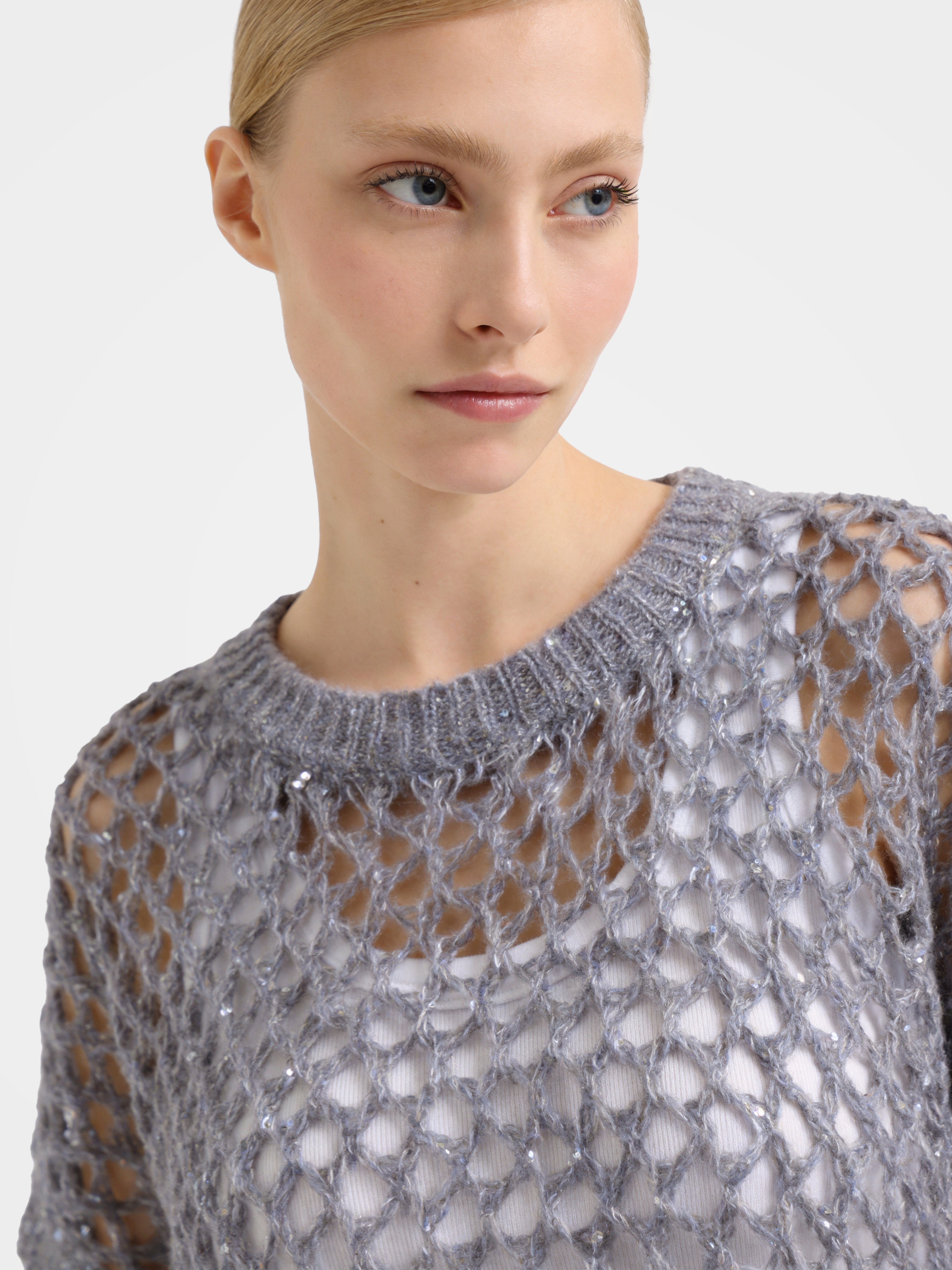 Mongolian Cashmere Short Sleeve  Openwork knit Top