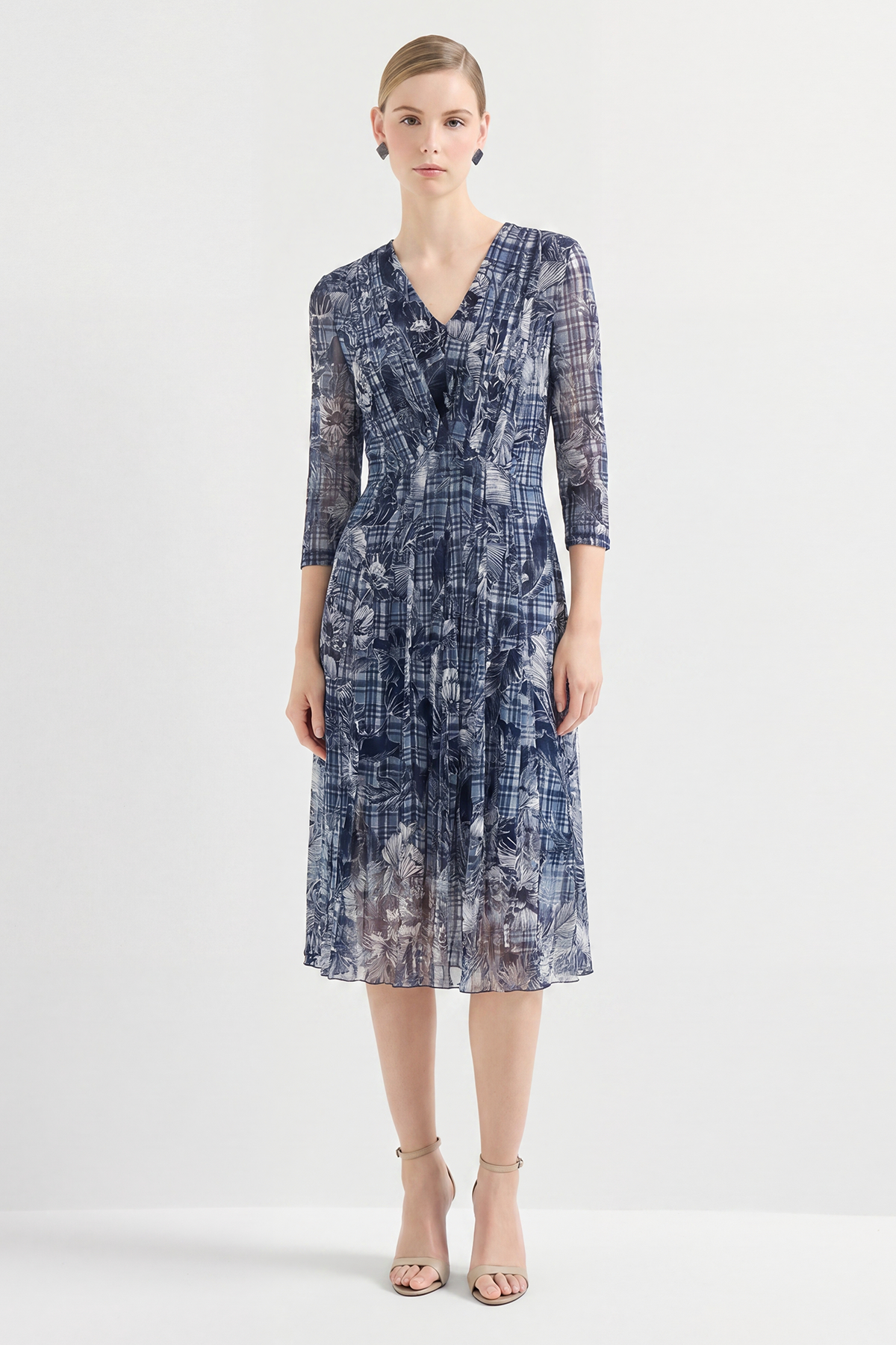 Sheer Printed Mulberry Silk Midi-Length Dress