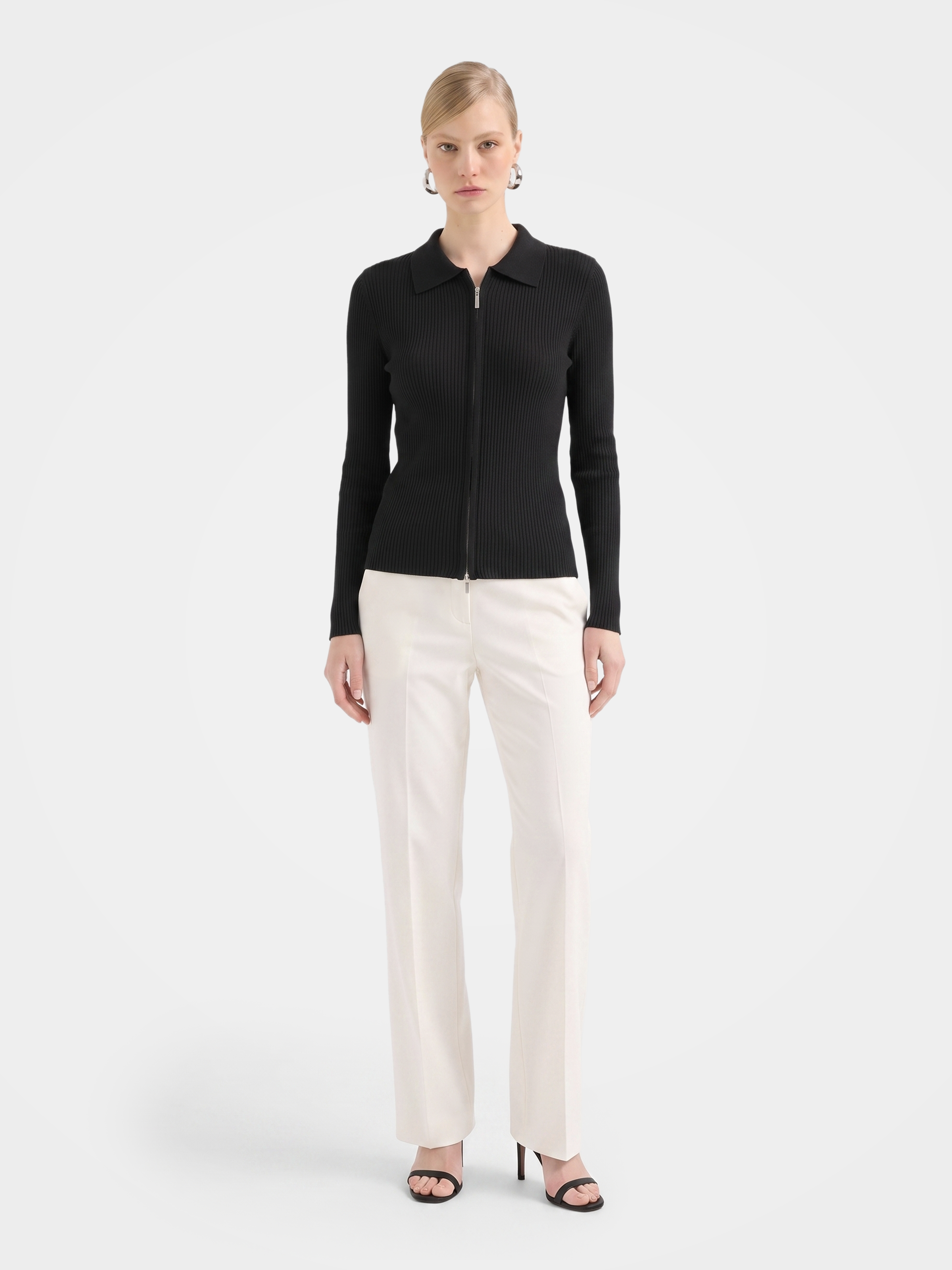 Cashmere Zip up Collar Machine Washable Sweater