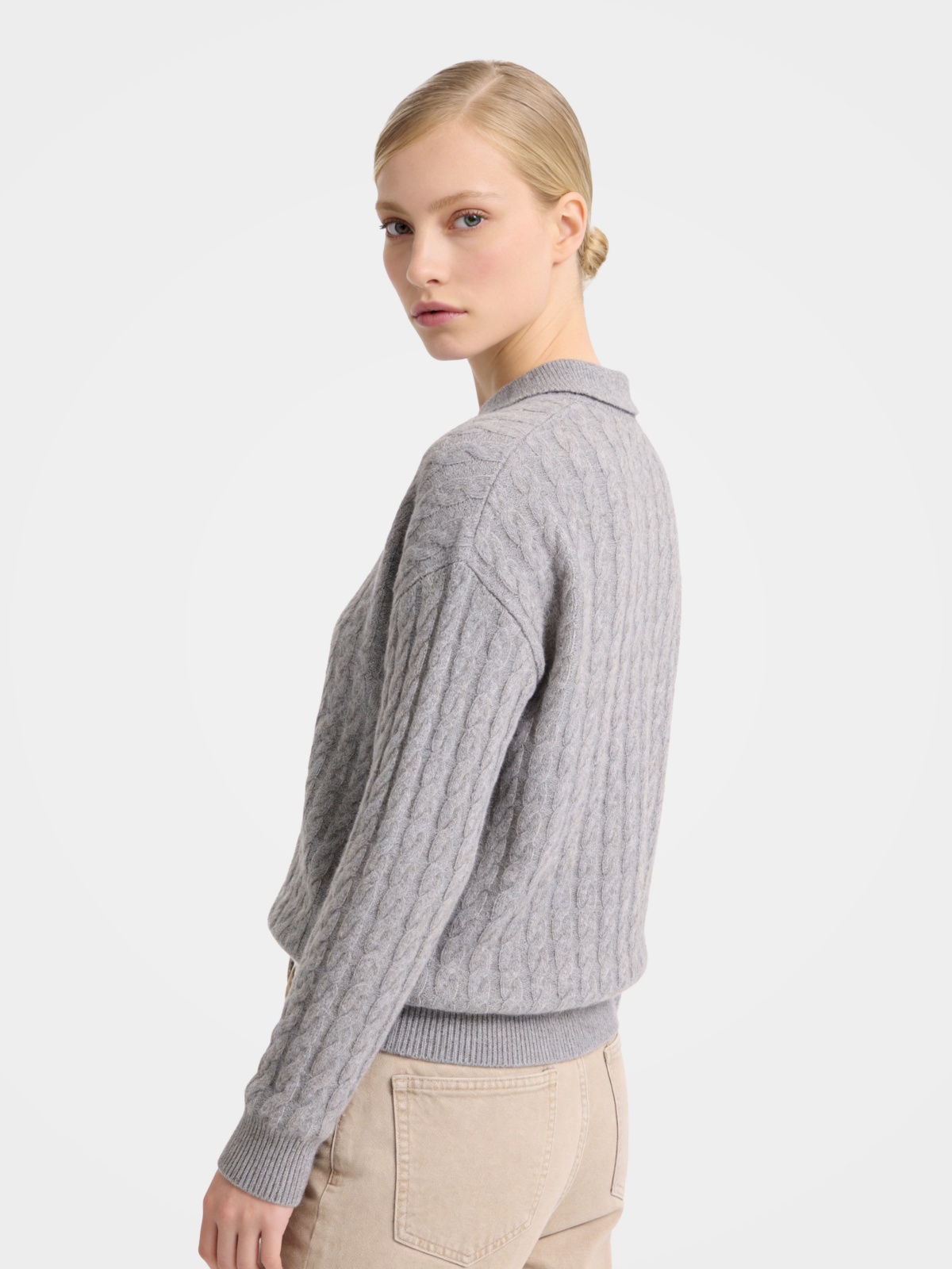 100% Mongolian Cashmere Collared Cable Knit Top