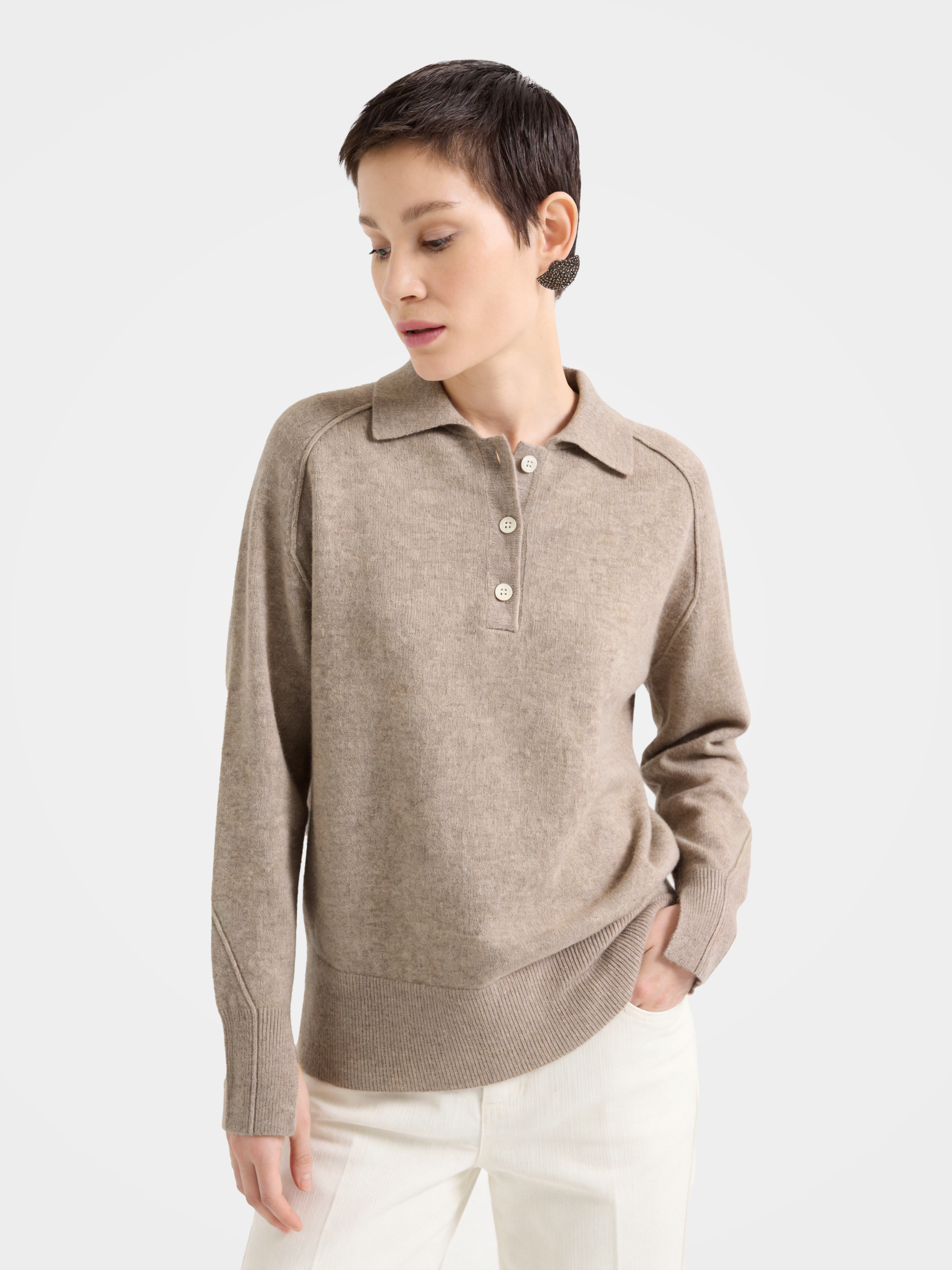 Lightweight 100% Mongolian Cashmere Collared Knit Top