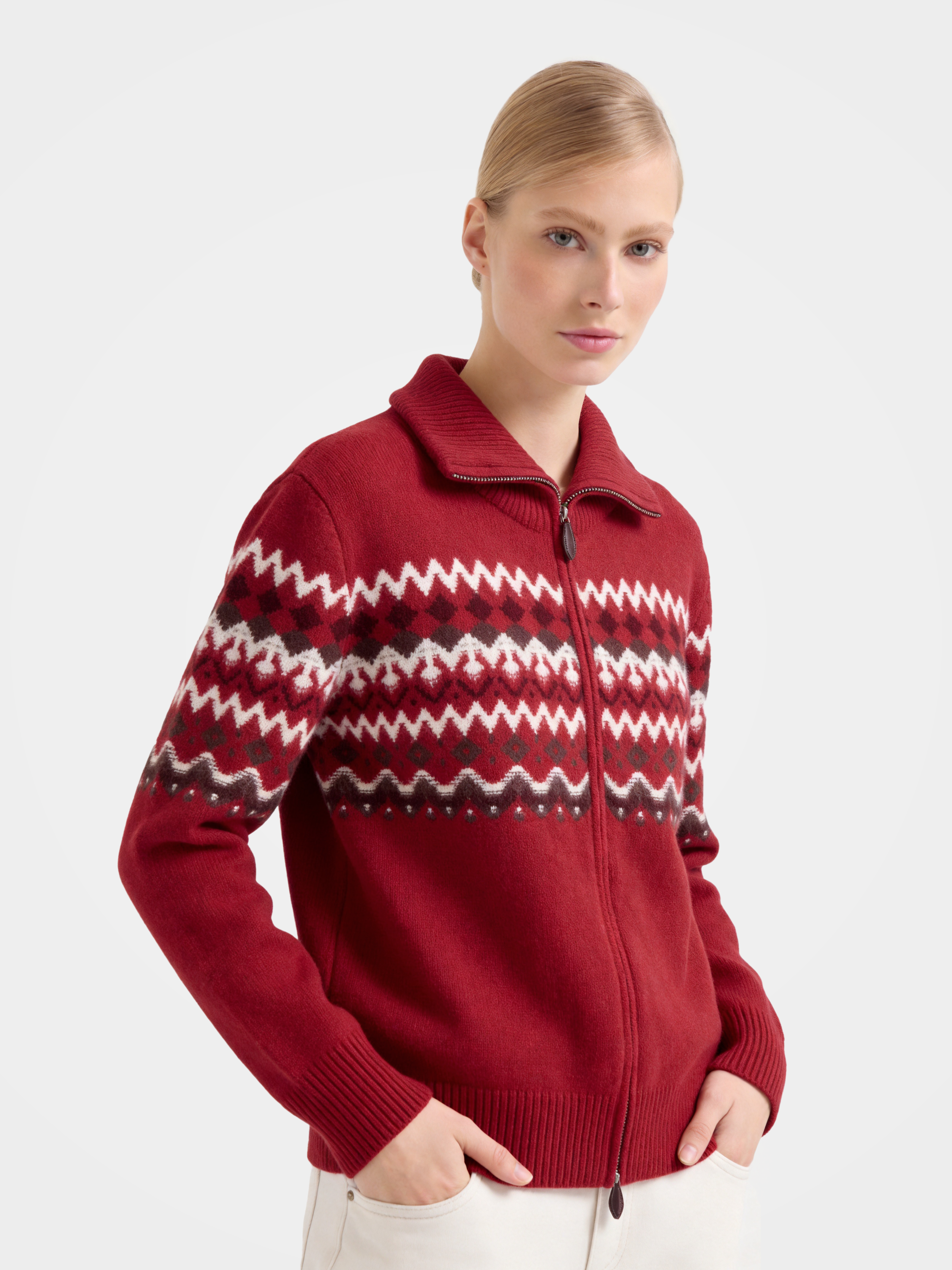 100% Cashmere Double-Sided Jacquard Zip Jacket