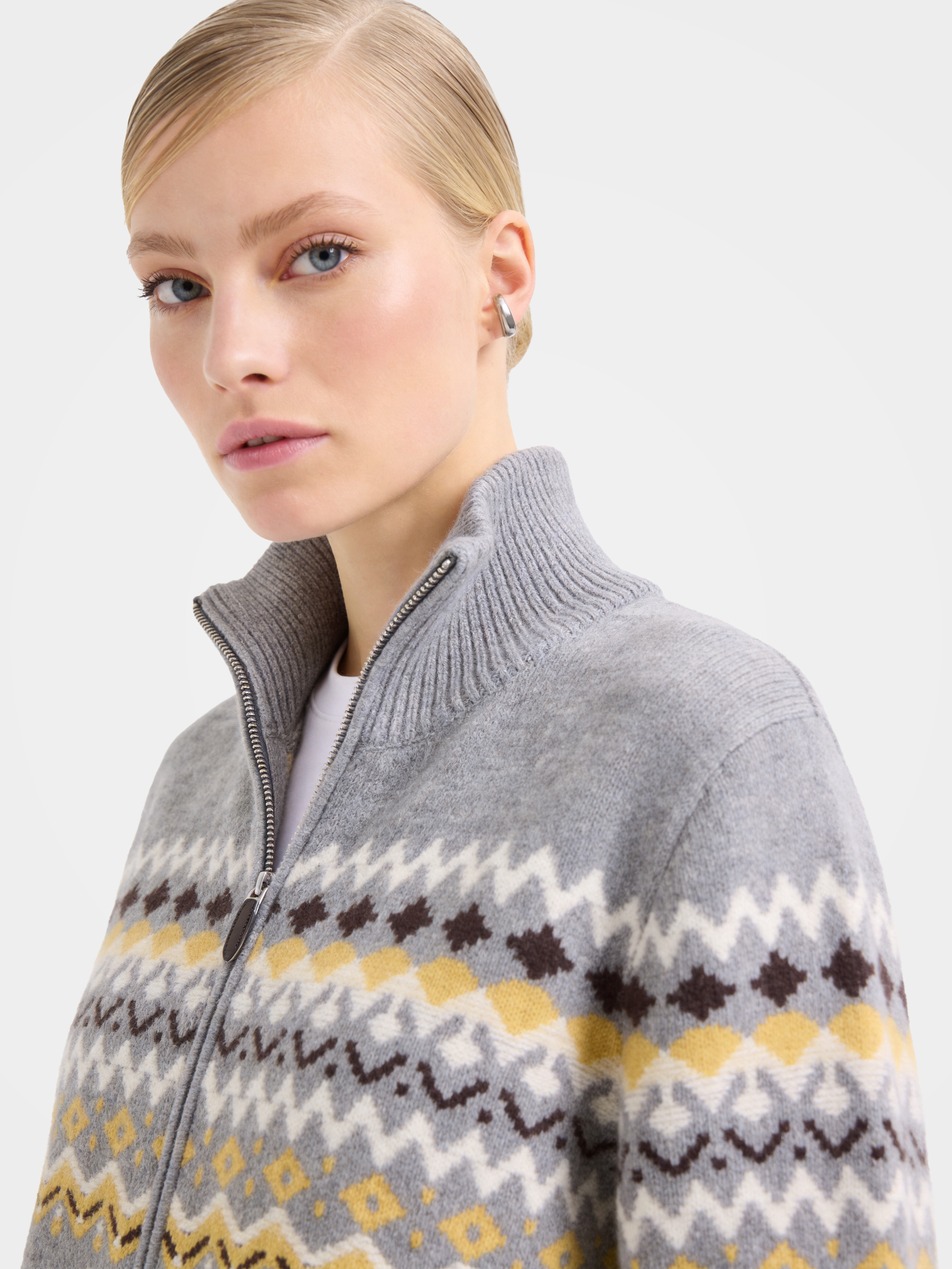 100% Cashmere Double-Sided Jacquard Zip Jacket