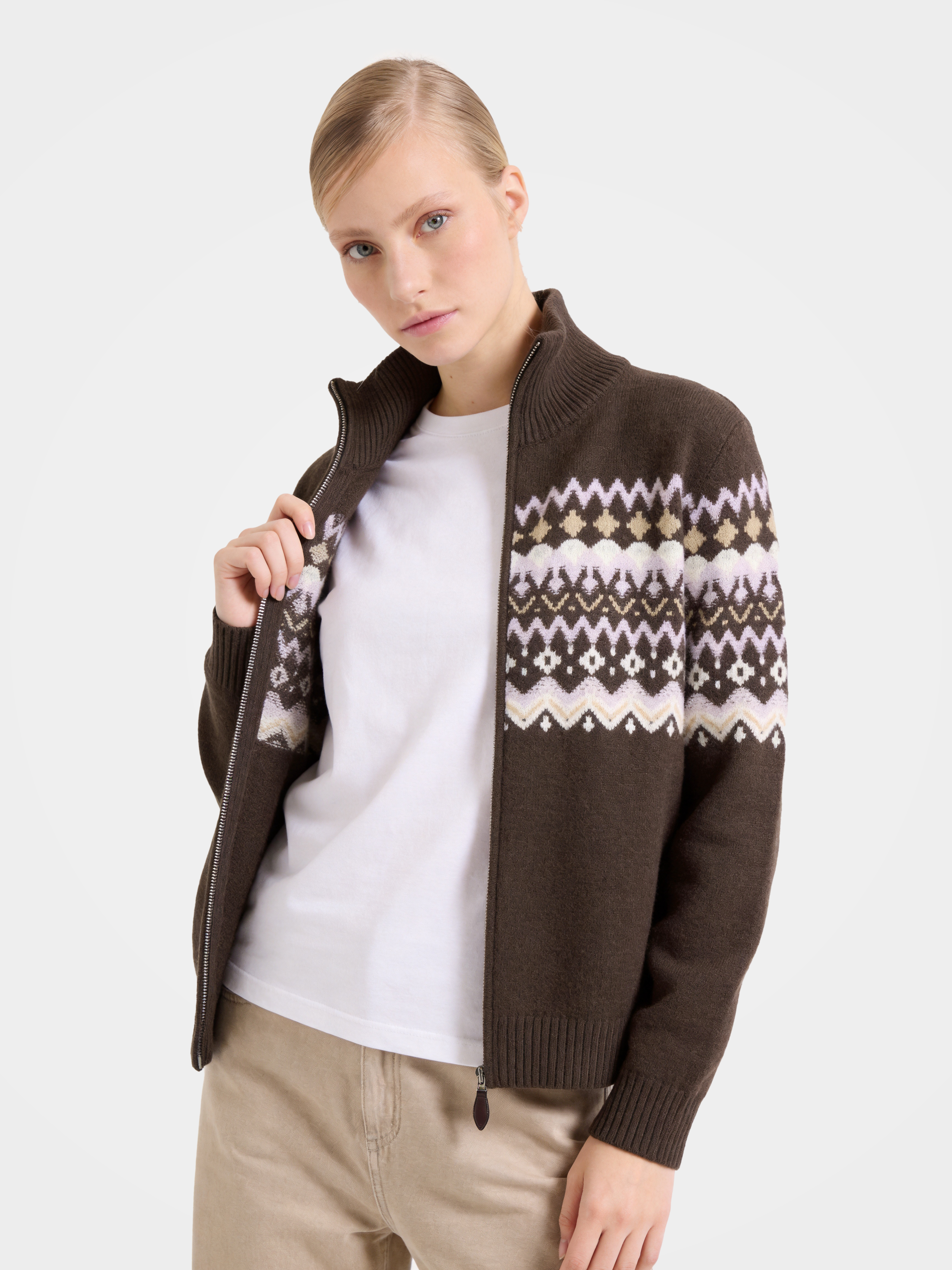 100% Cashmere Double-Sided Jacquard Zip Jacket