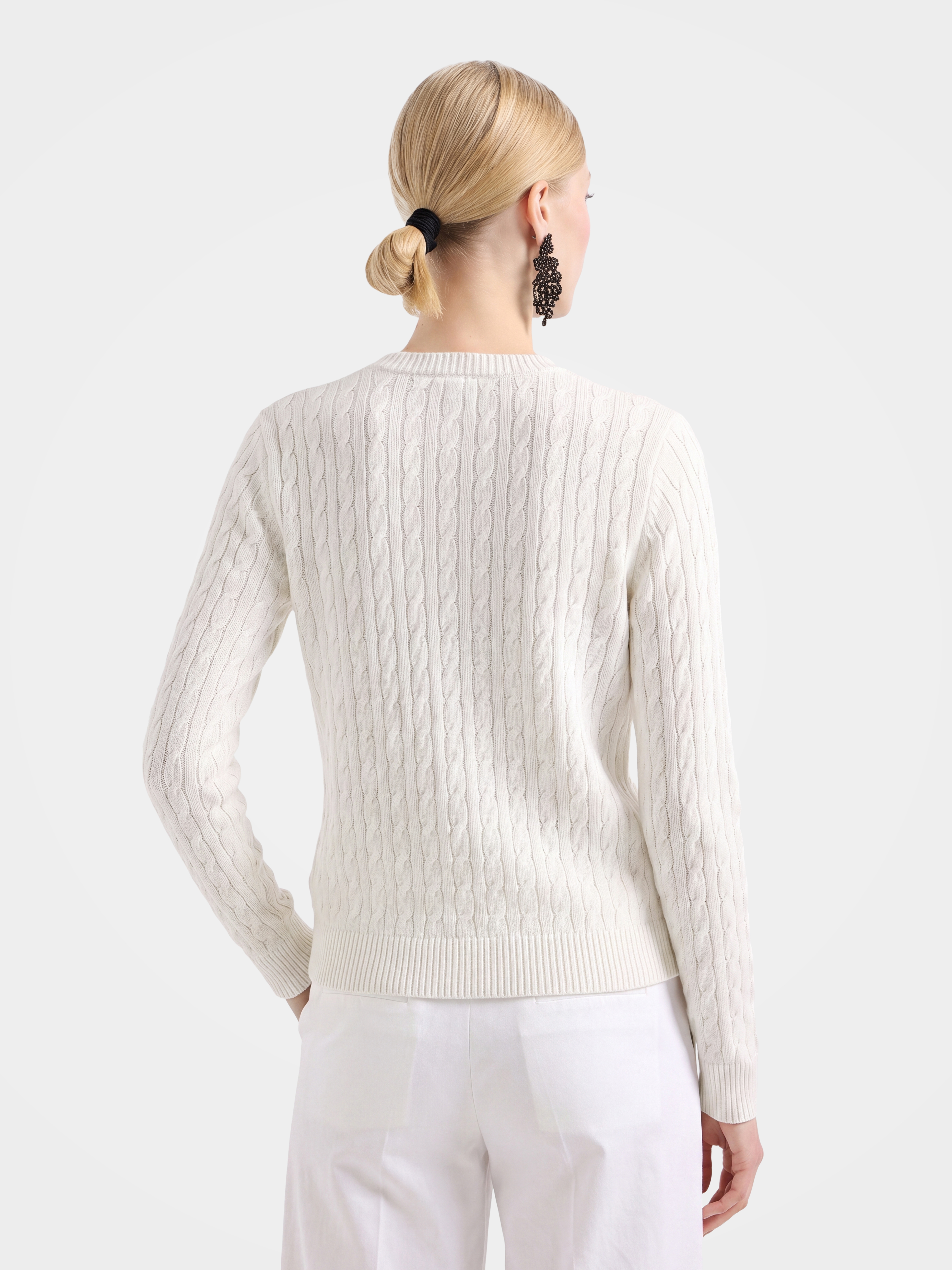 Textured 100% Mongolian Cashmere Crew Neck Cable Knit Cardigan