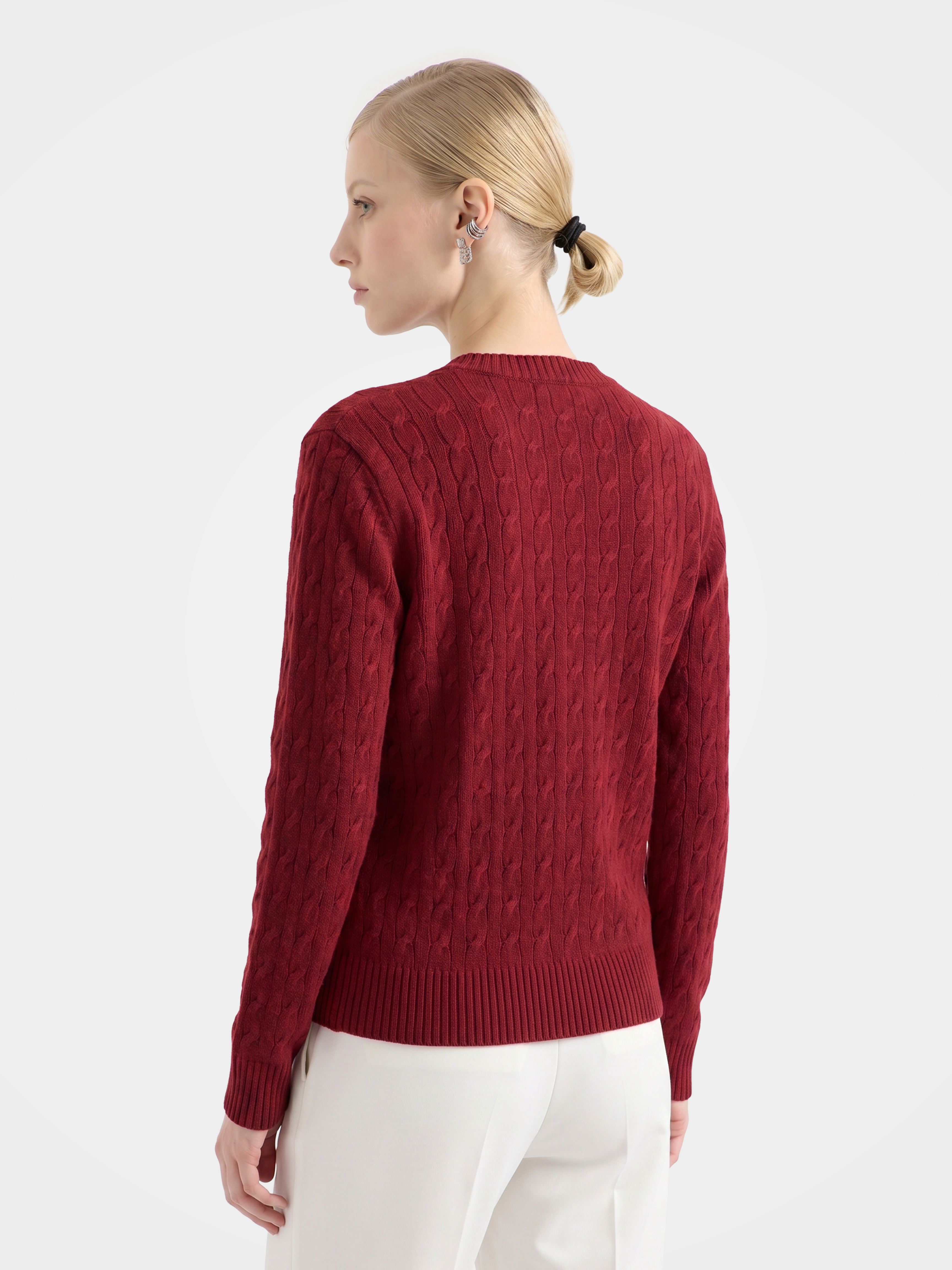 Textured 100% Mongolian Cashmere Crew Neck Cable Knit Cardigan