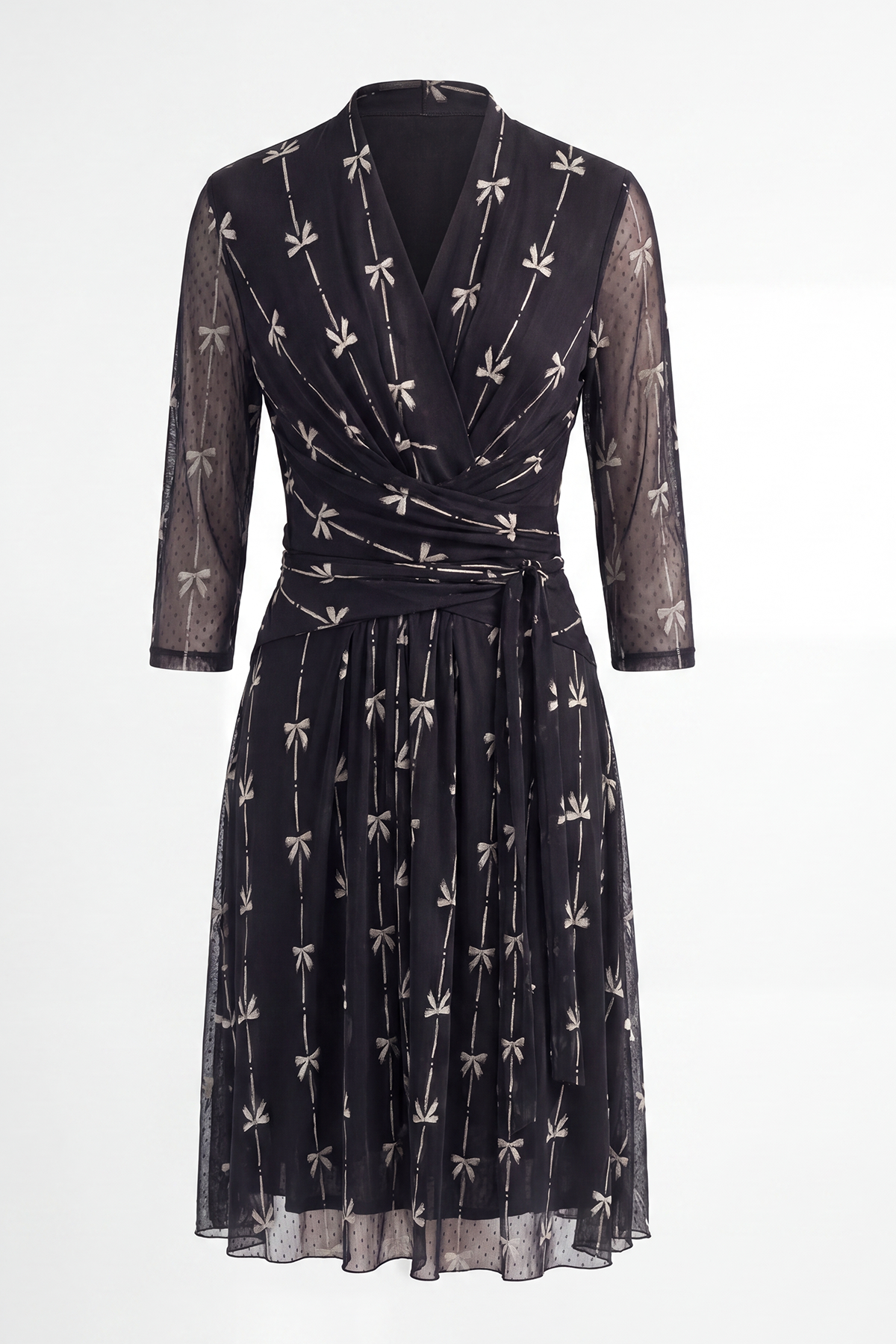 Fluid Silhouette 100% Mulberry Silk Printed Bow Midi Dress