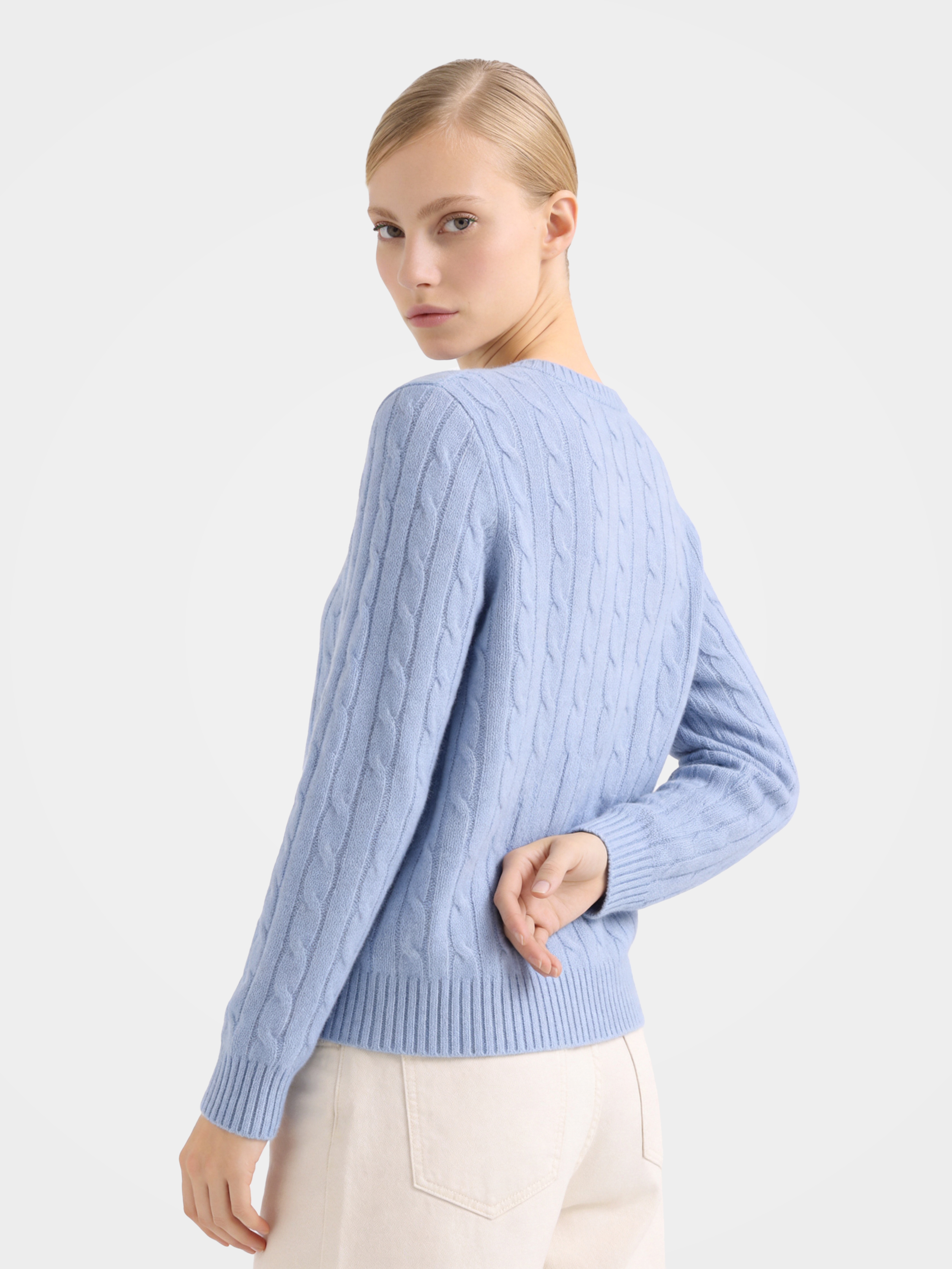 100% Mongolian Cashmere Cable Knit Crew Neck Sweater