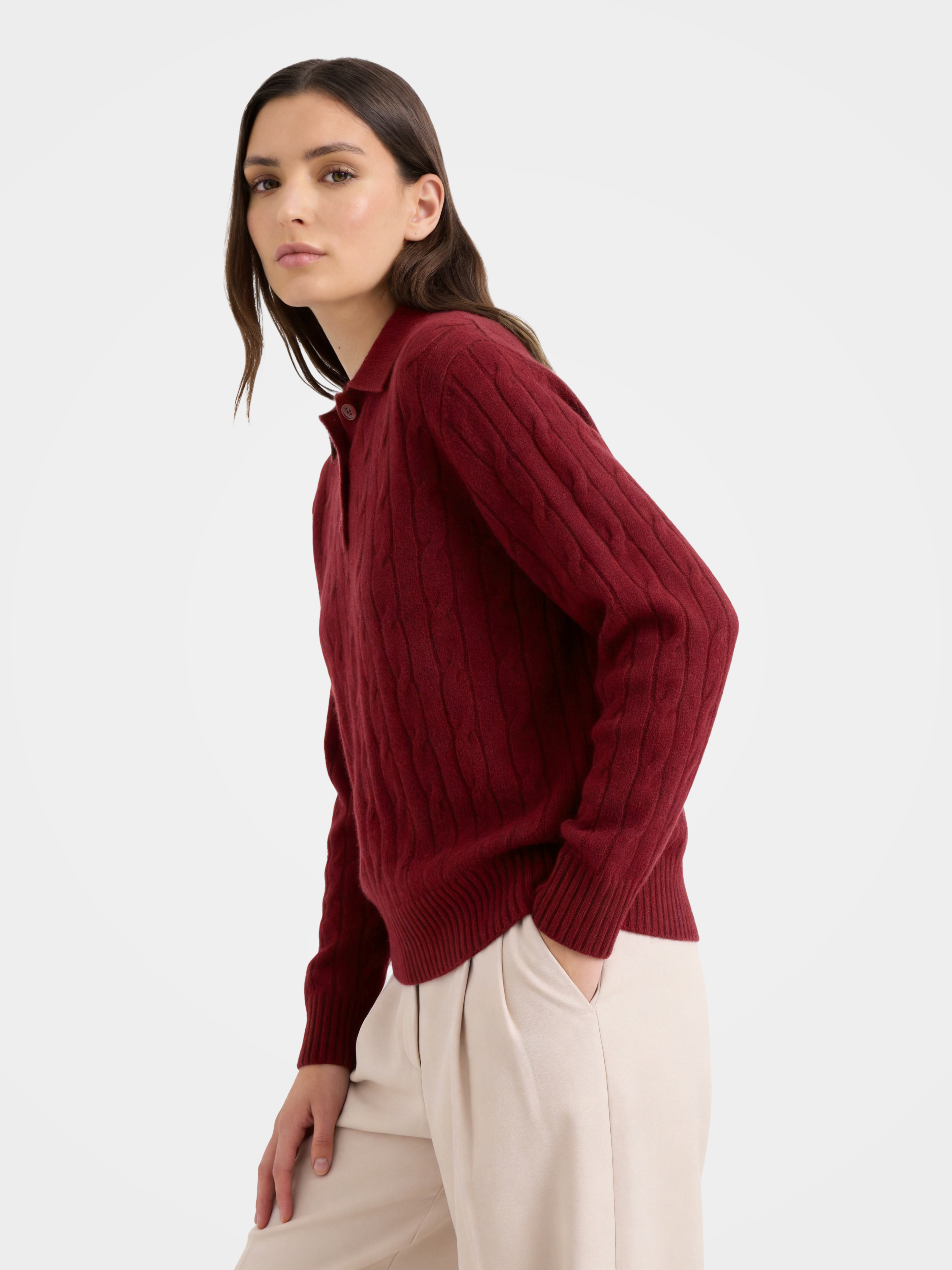 100% Mongolian Cashmere Cable Knit Polo Sweater