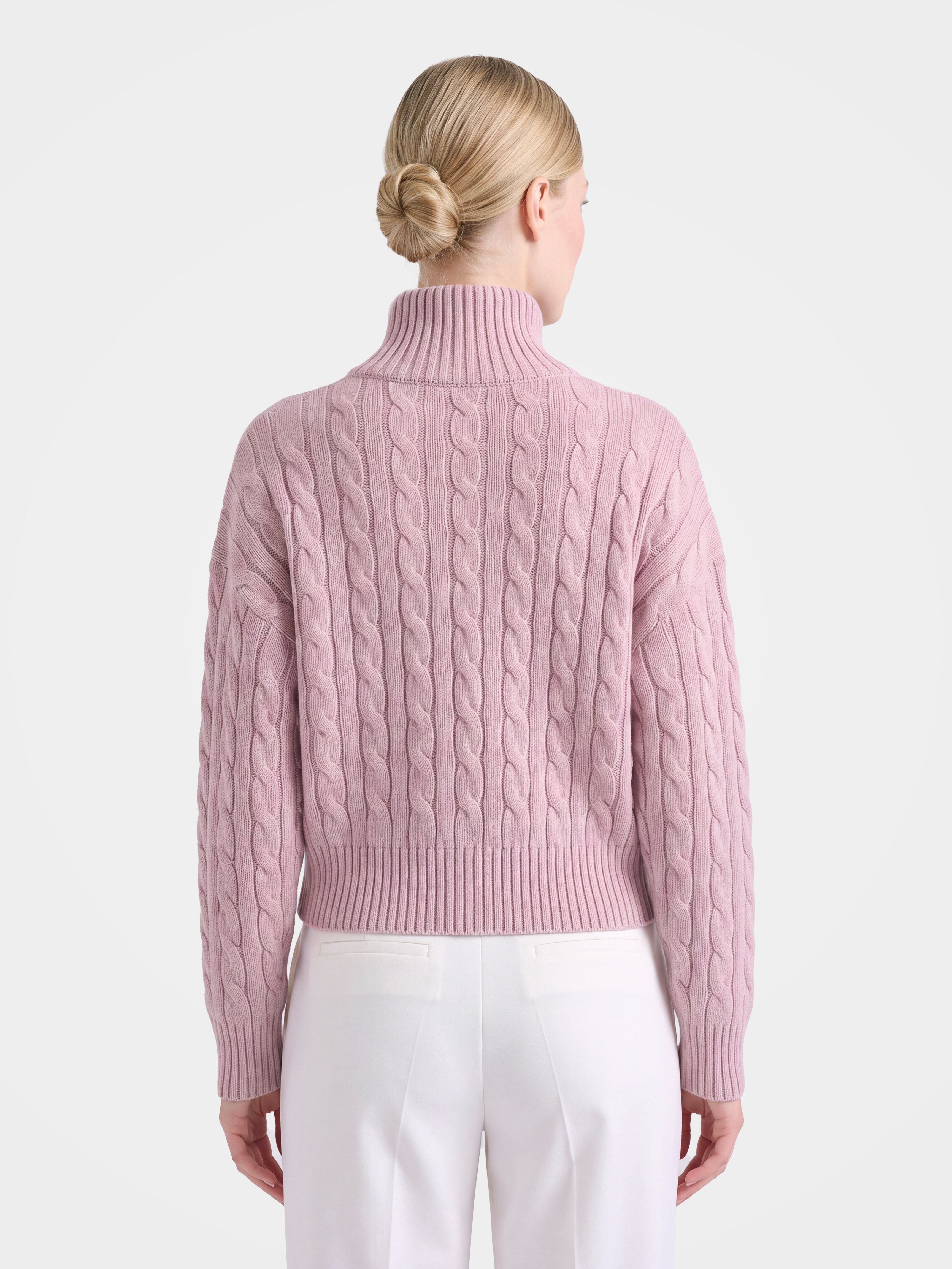 100% Mongolian Cashmere Cable Knit Half-Zip Polo Sweater