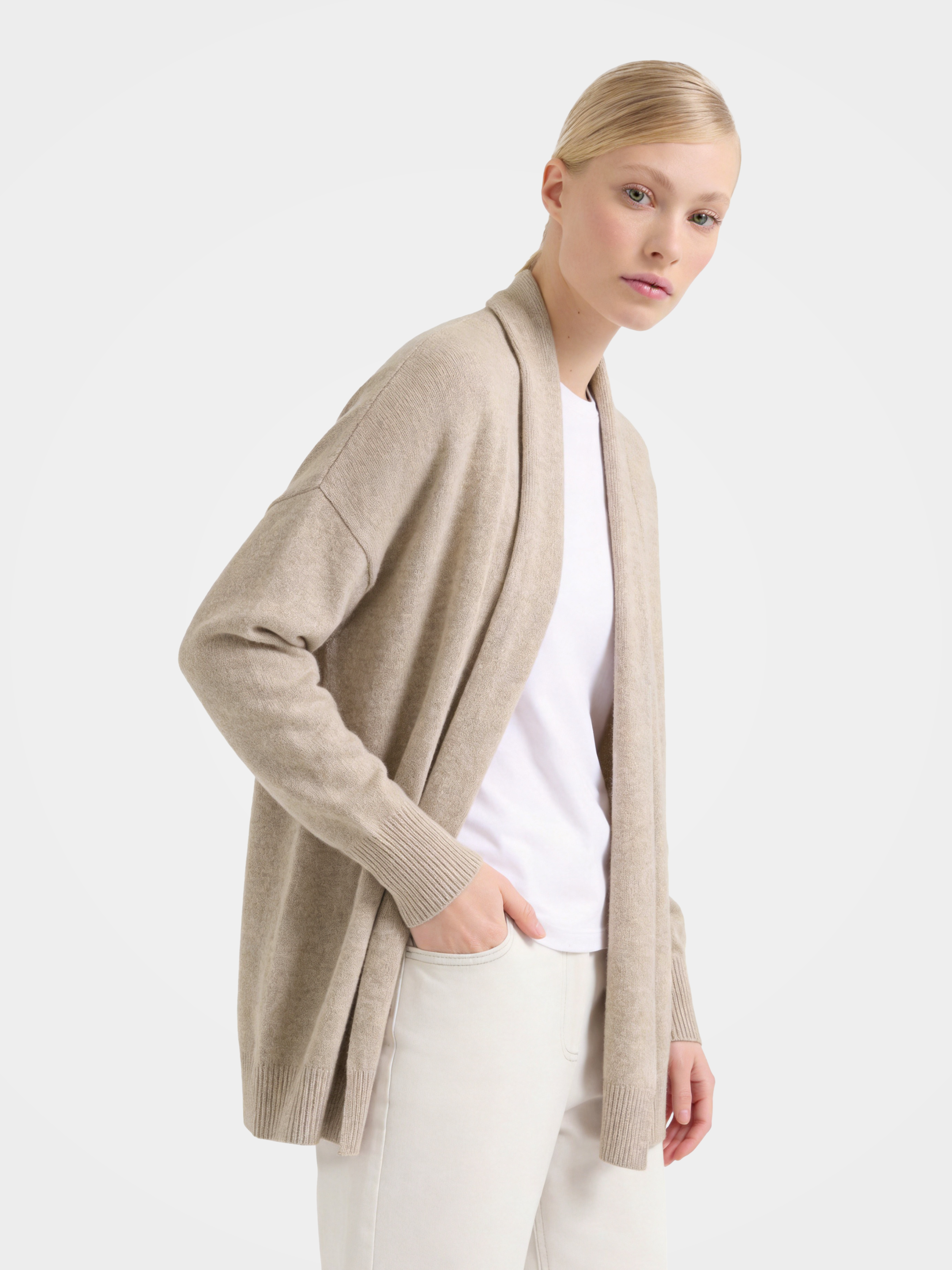 100% Mongolian Cashmere Cable Knit Open Neck Cardigan Sweater