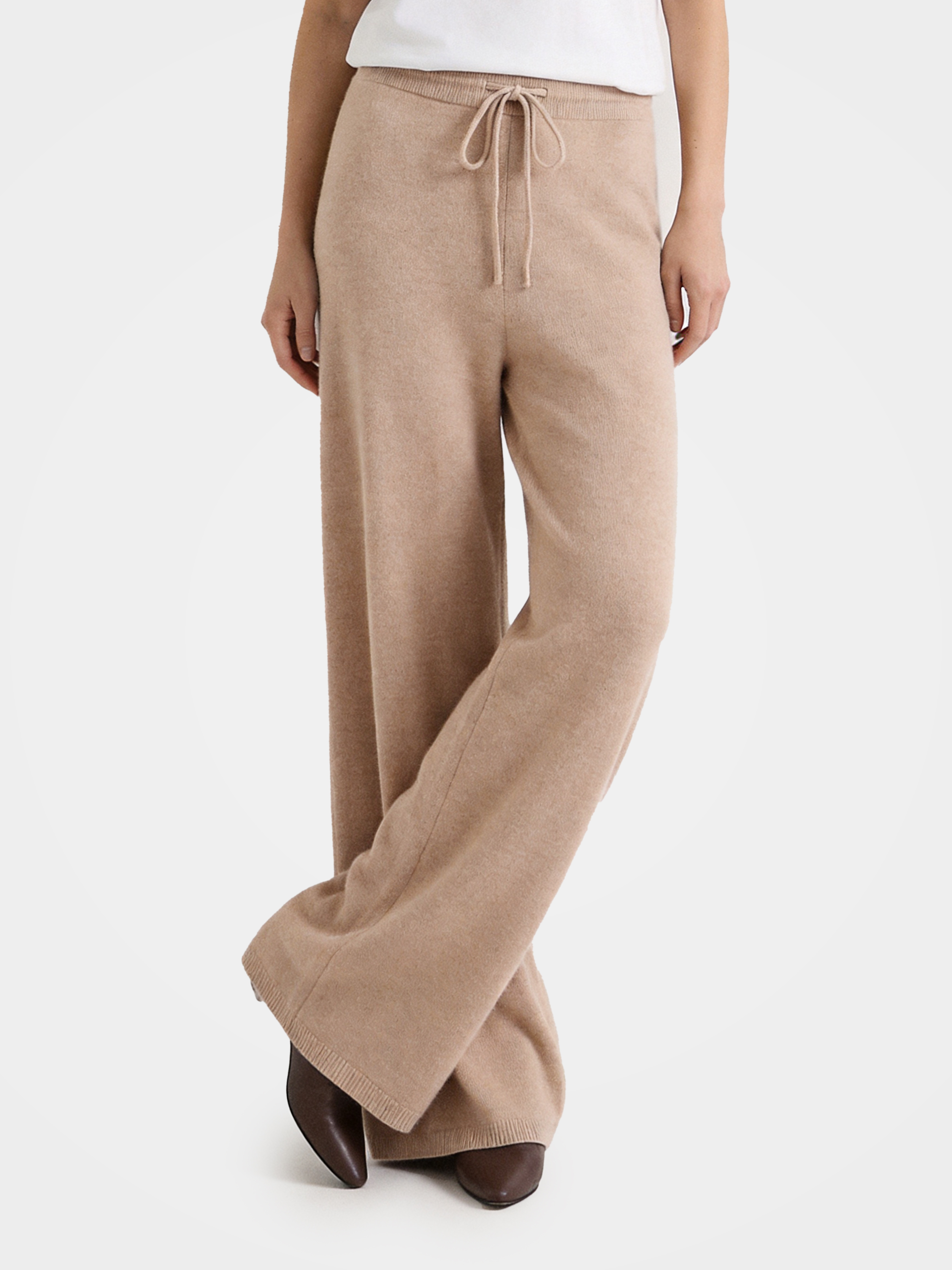 Pre-Order | 100% Cashmere Straight Leg Pants in Truffle Drawstring Pants