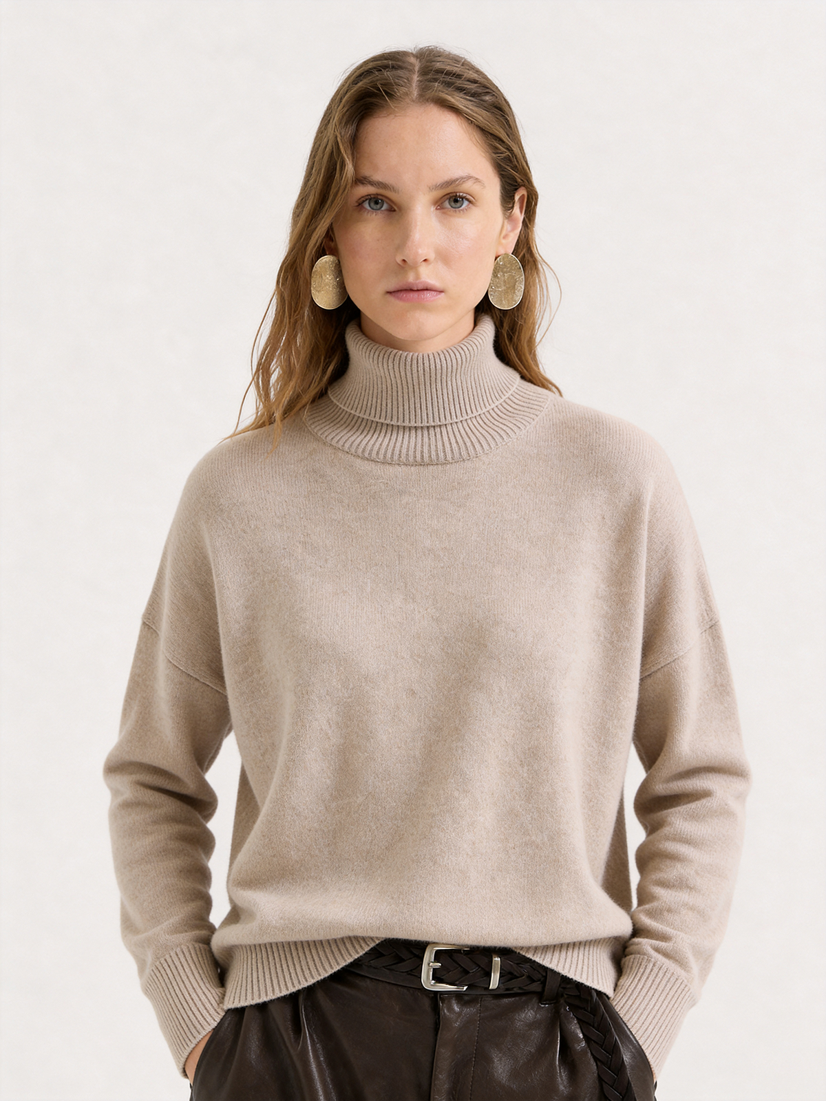 100% Cashmere Turtleneck Sweater Soft Relaxed Fit Knit Pullover