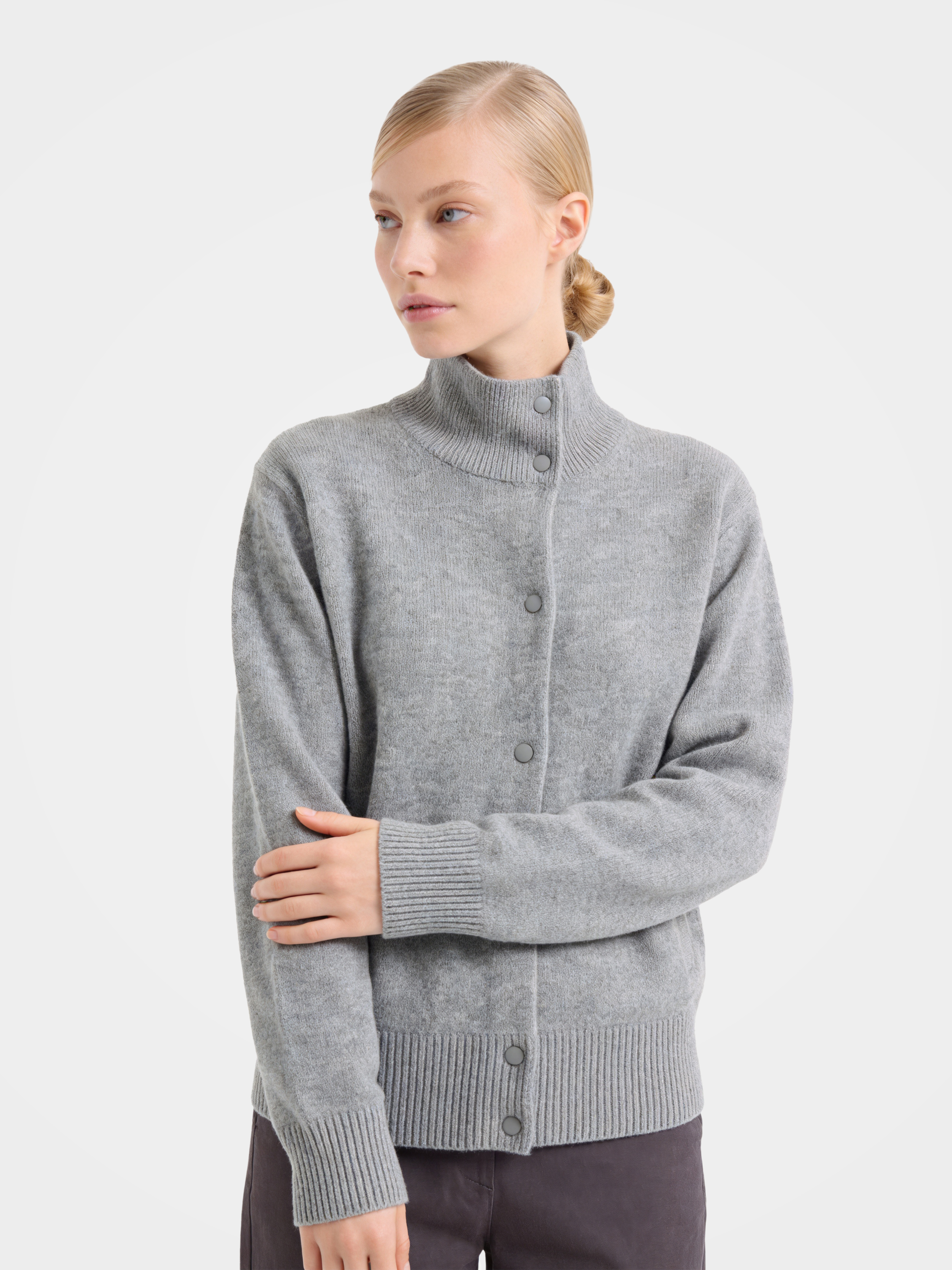 100% Wool Turtleneck Knit Cardigan | Soft Relaxed Fit