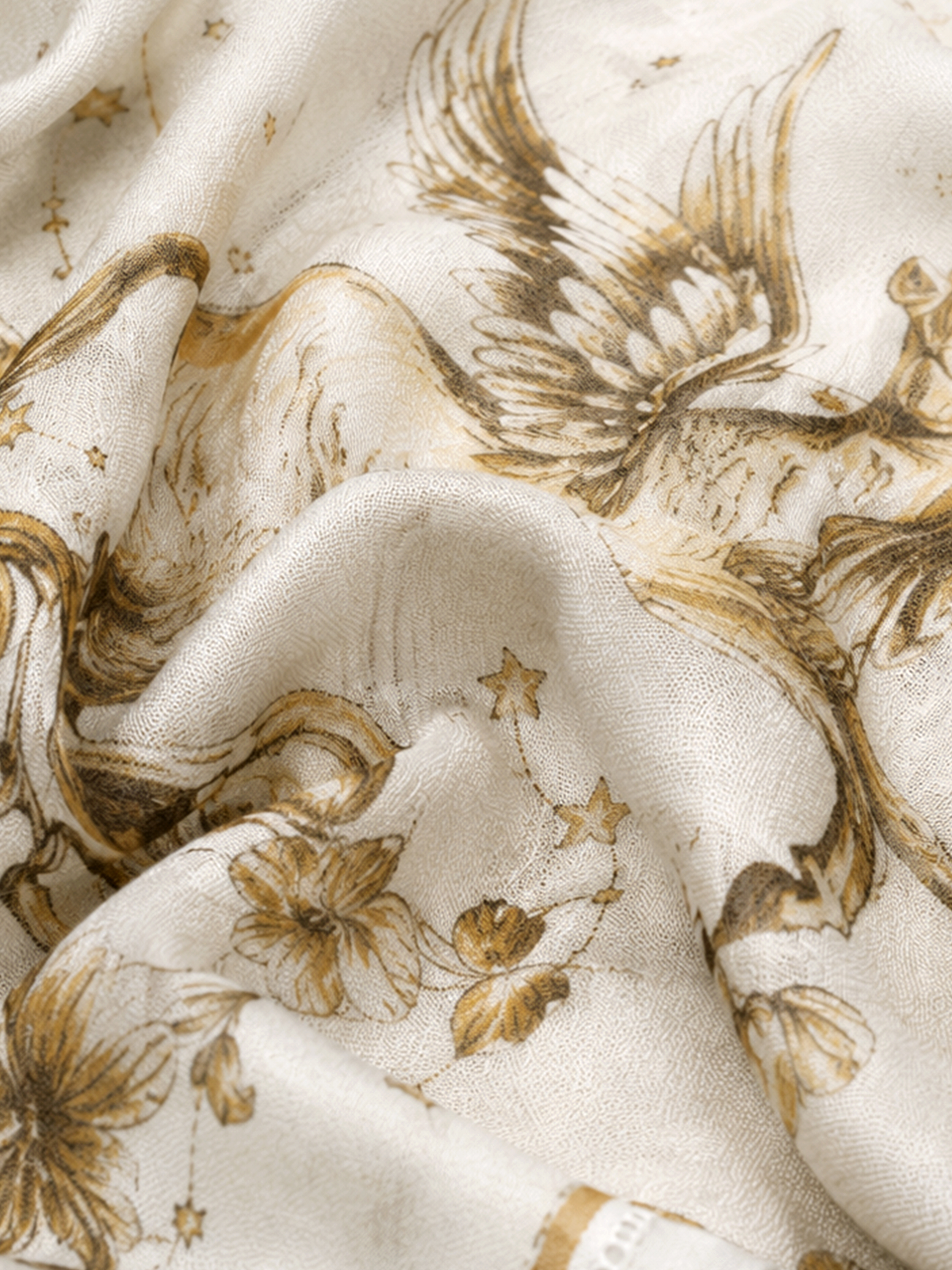 100% Cashmere Vintage Pegasus Square Scarf Lightweight Luxury Wrap