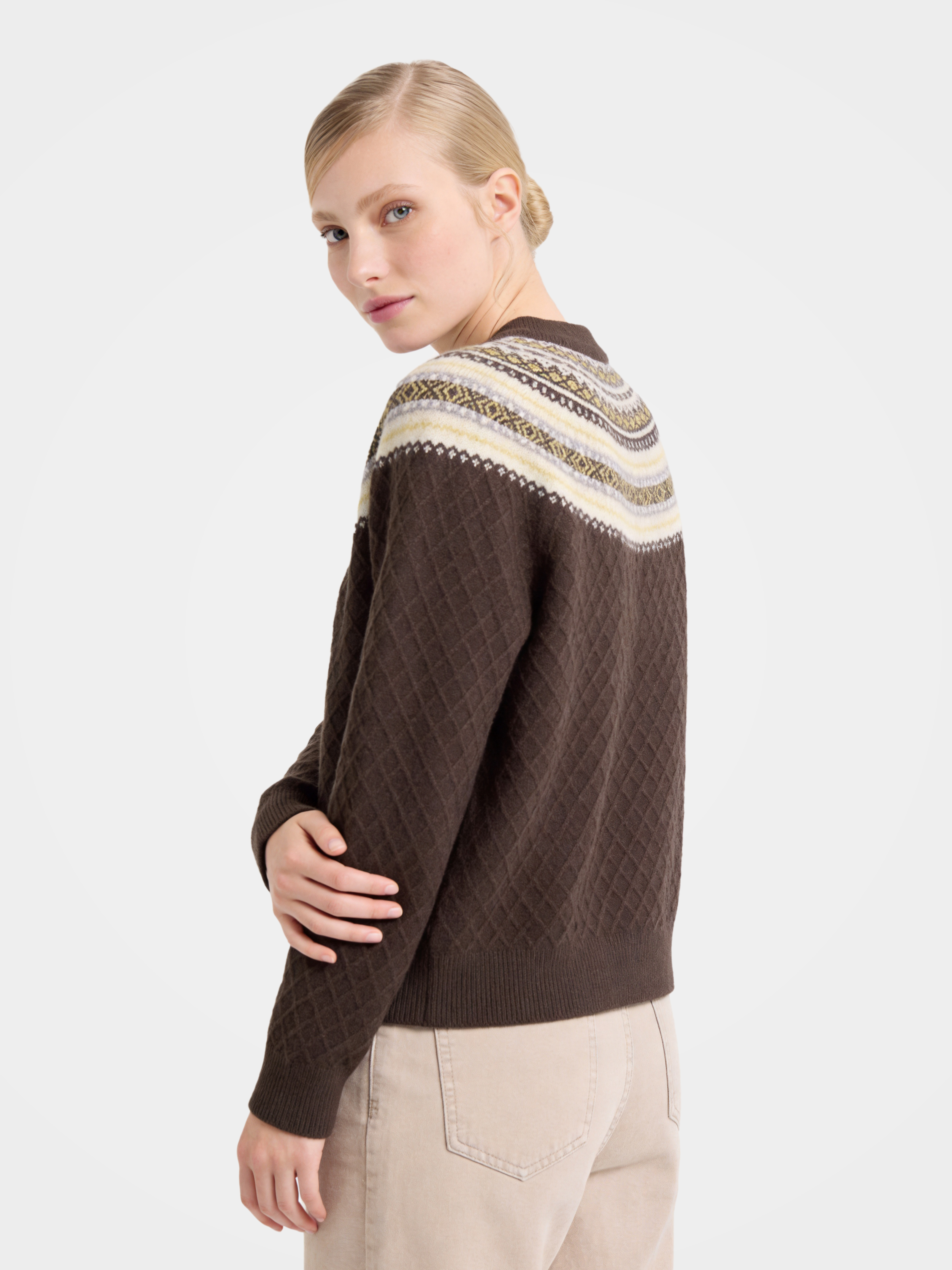 Pre-Order | 100% Cashmere Crew Neck Cardigan Sweater Diamond Knitwear (10-14 Business Days)