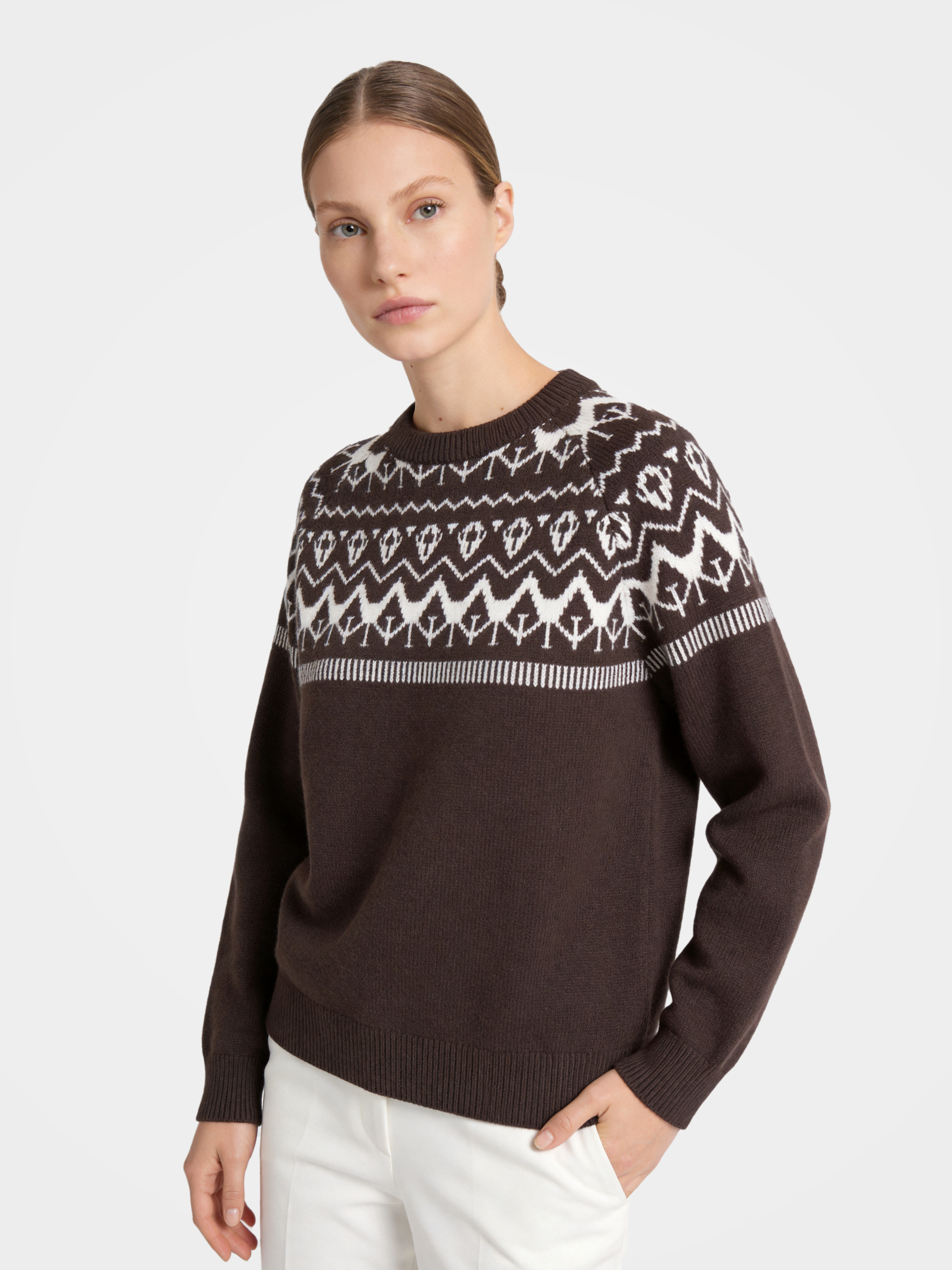 Pre-Order | 100% Cashmere Crew Neck Sweater Soft Geometry Knit Pullover (10-14 Business Days)