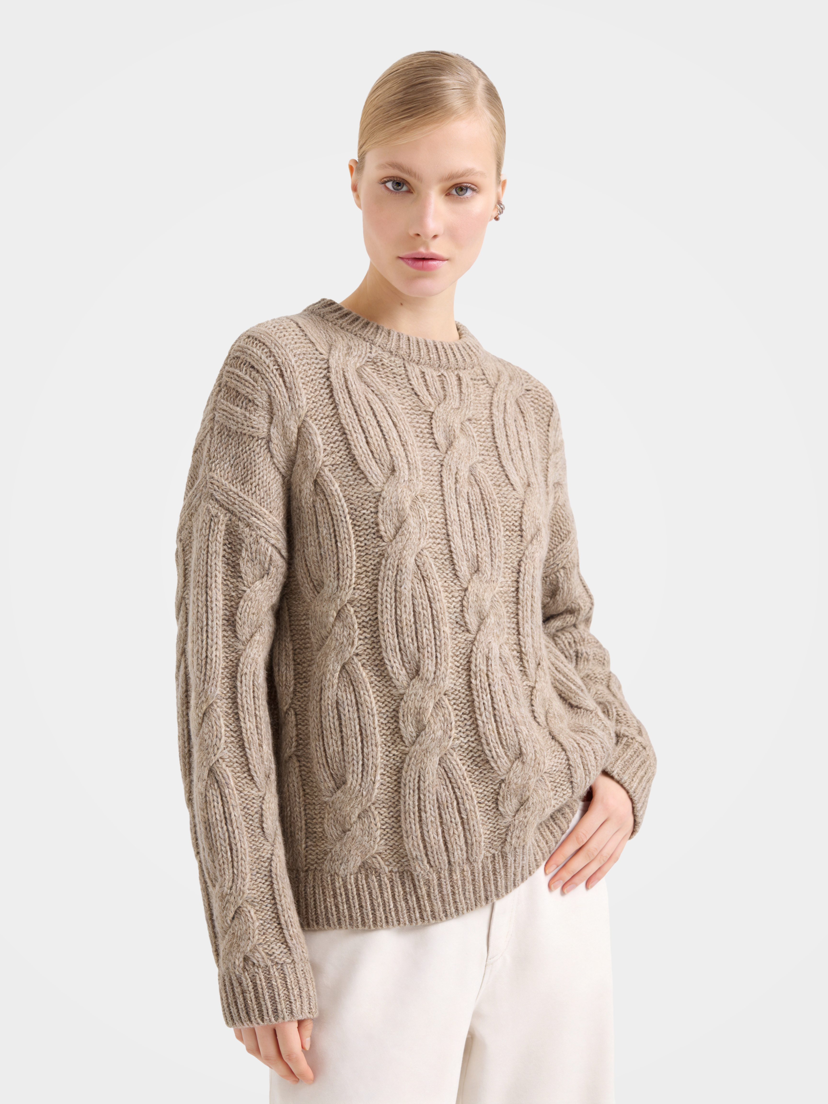Women's 100% Cashmere Cable Knit Crew Neck Long Sleeve Sweater Soft Pullover