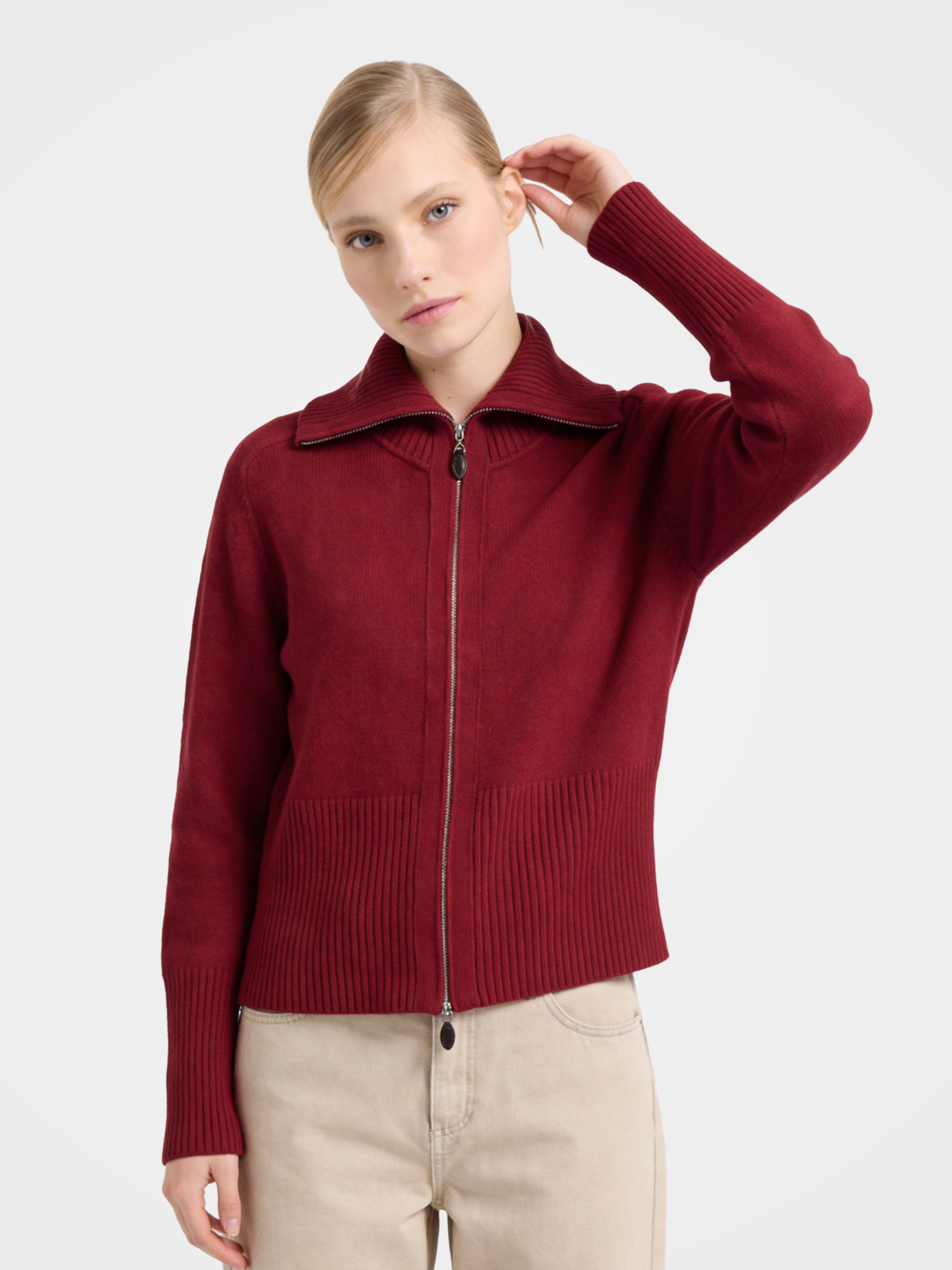 Soft 100% Cashmere Zip Ribbed Knit Cardigan