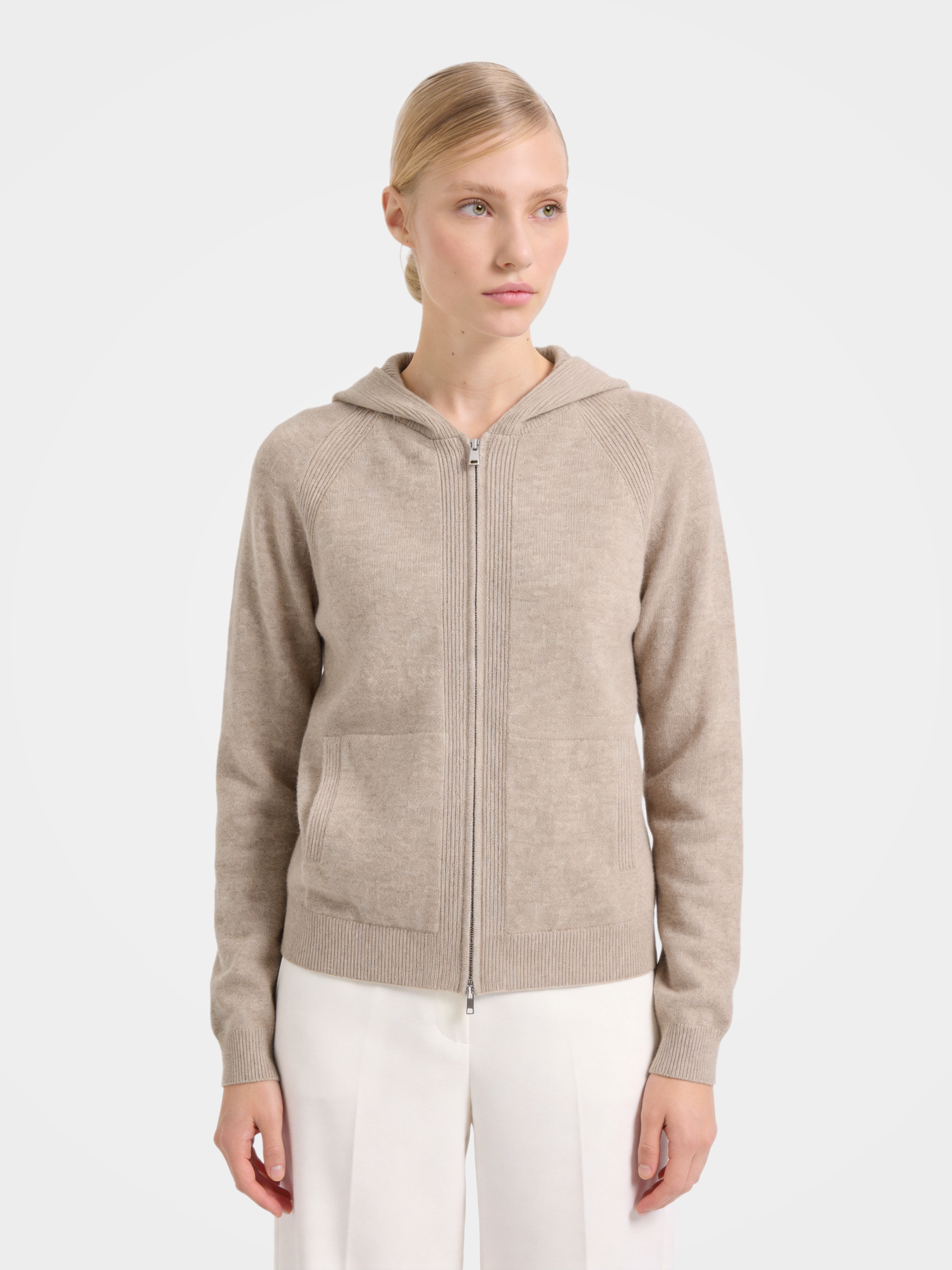 100% Cashmere Zip-Up Hooded Cardigan
